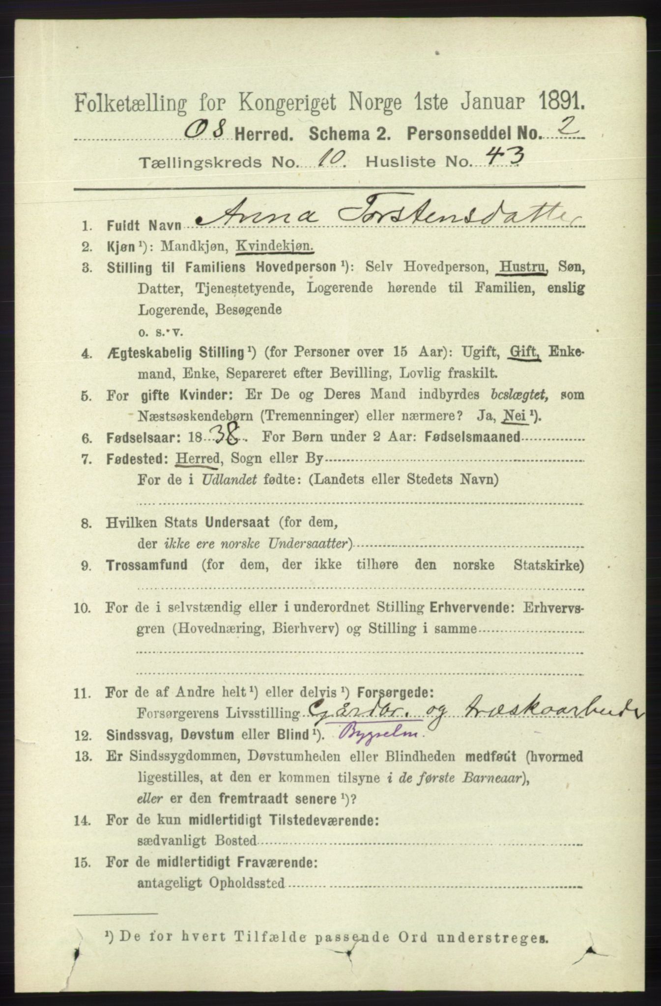 RA, 1891 census for 1243 Os, 1891, p. 2540