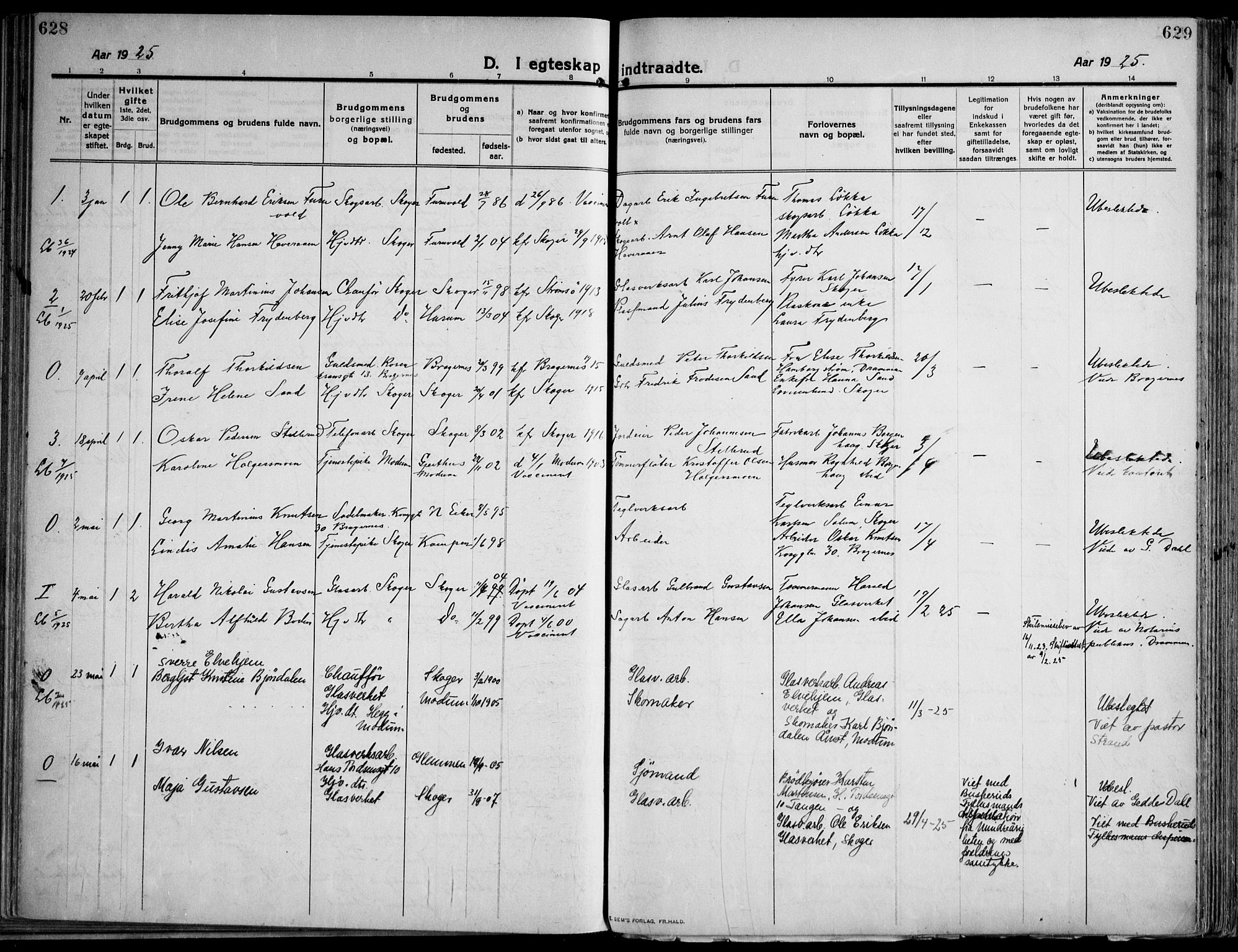 Skoger kirkebøker, AV/SAKO-A-59/F/Fa/L0007: Parish register (official) no. I 7, 1911-1936, p. 628-629