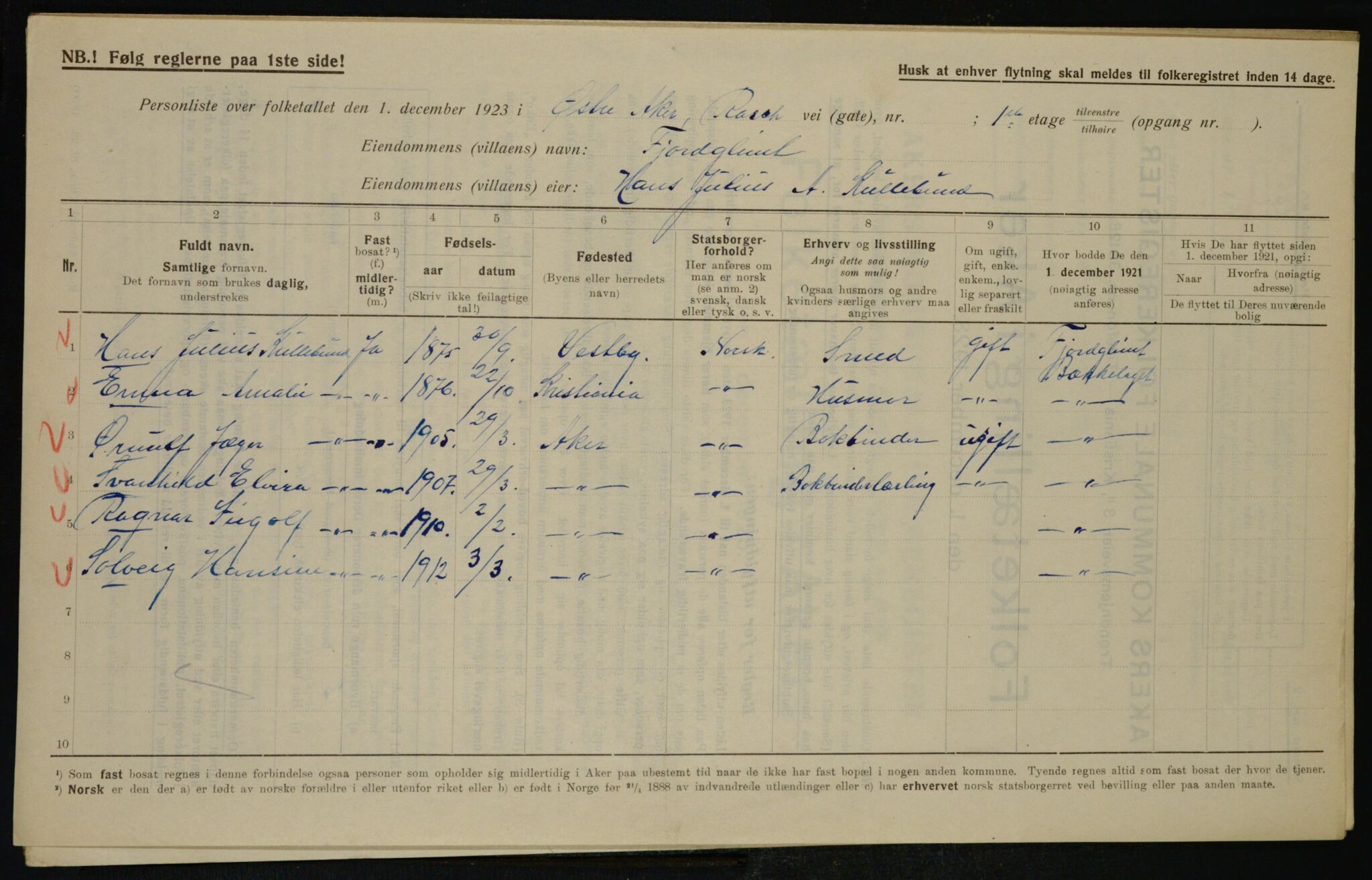 , Municipal Census 1923 for Aker, 1923, p. 43960