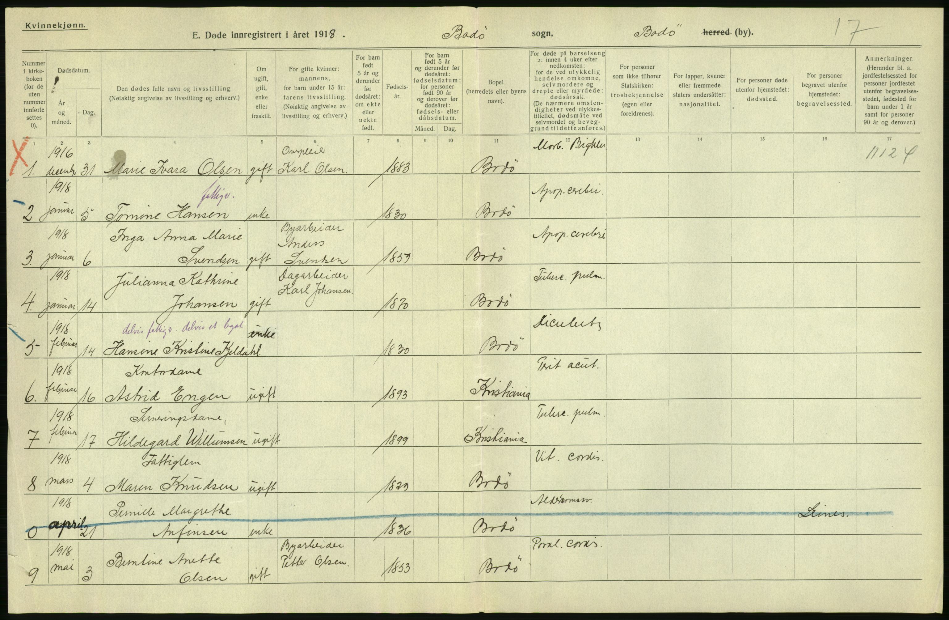 Statistisk sentralbyrå, Sosiodemografiske emner, Befolkning, AV/RA-S-2228/D/Df/Dfb/Dfbh/L0055: Nordland fylke: Døde. Bygder og byer., 1918, p. 2