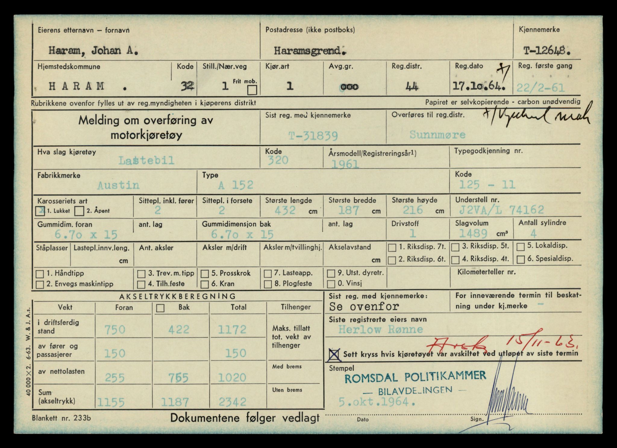 Møre og Romsdal vegkontor - Ålesund trafikkstasjon, AV/SAT-A-4099/F/Fe/L0034: Registreringskort for kjøretøy T 12500 - T 12652, 1927-1998, p. 2905