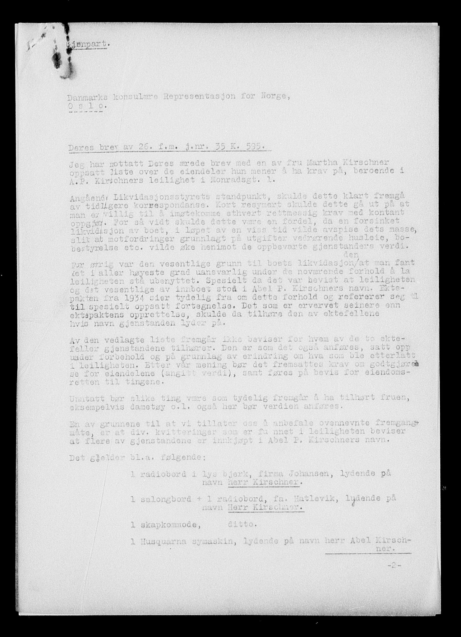 Justisdepartementet, Tilbakeføringskontoret for inndratte formuer, AV/RA-S-1564/H/Hc/Hcc/L0951: --, 1945-1947, p. 408