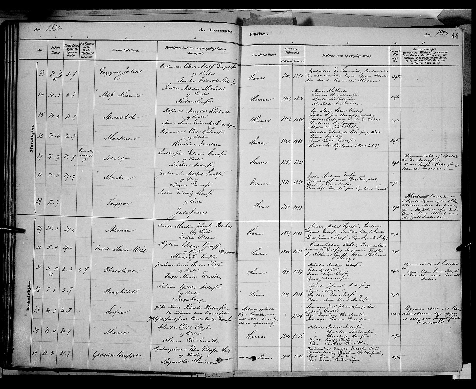 Vang prestekontor, Hedmark, SAH/PREST-008/H/Ha/Haa/L0016: Parish register (official) no. 16, 1878-1889, p. 44