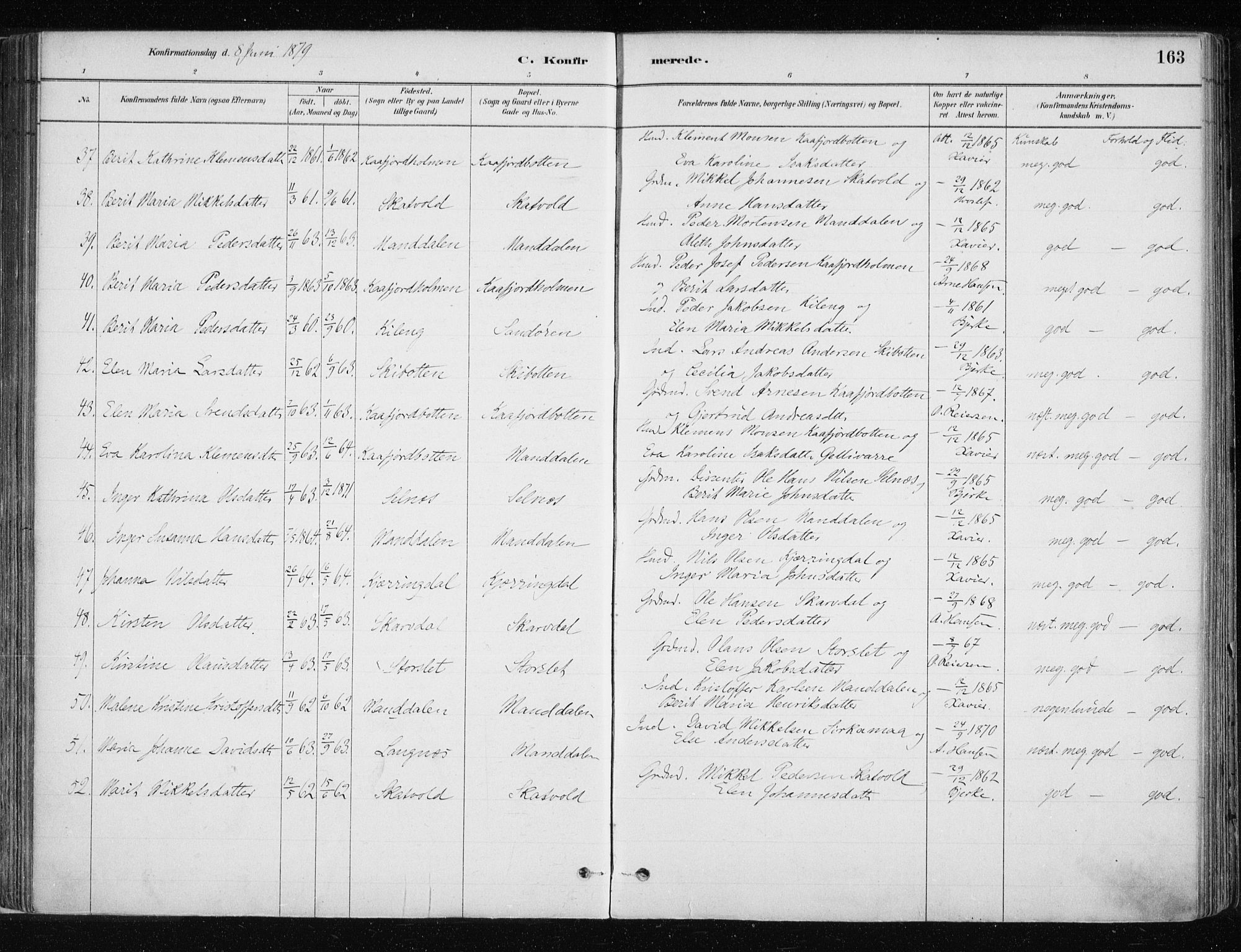 Lyngen sokneprestembete, AV/SATØ-S-1289/H/He/Hea/L0007kirke: Parish register (official) no. 7, 1879-1890, p. 163