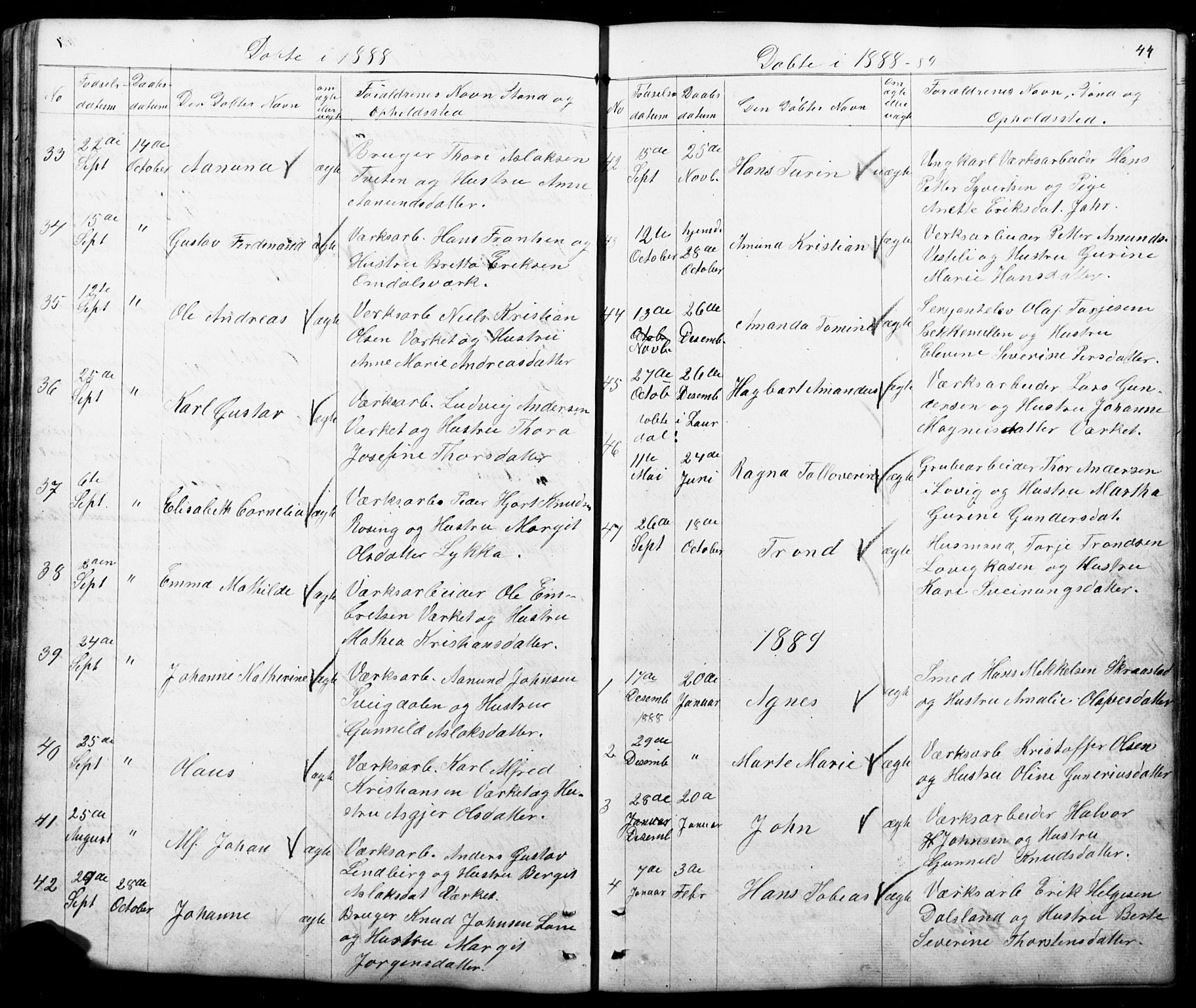 Mo kirkebøker, SAKO/A-286/G/Gb/L0002: Parish register (copy) no. II 2, 1851-1890, p. 44