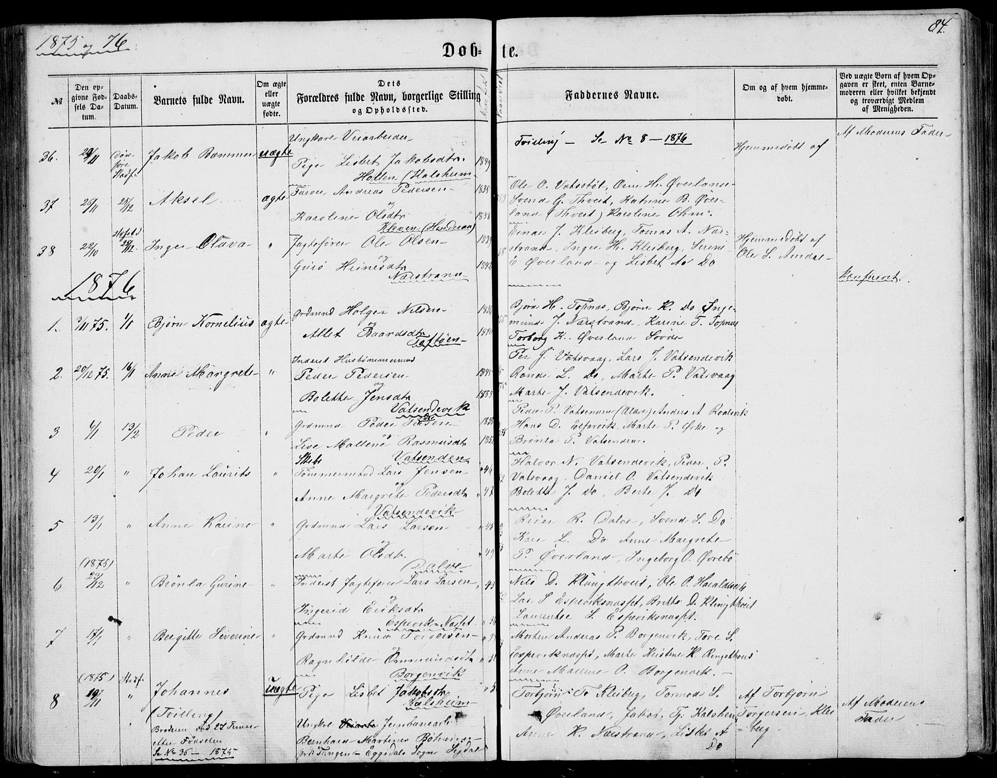 Nedstrand sokneprestkontor, SAST/A-101841/01/IV: Parish register (official) no. A 9, 1861-1876, p. 84