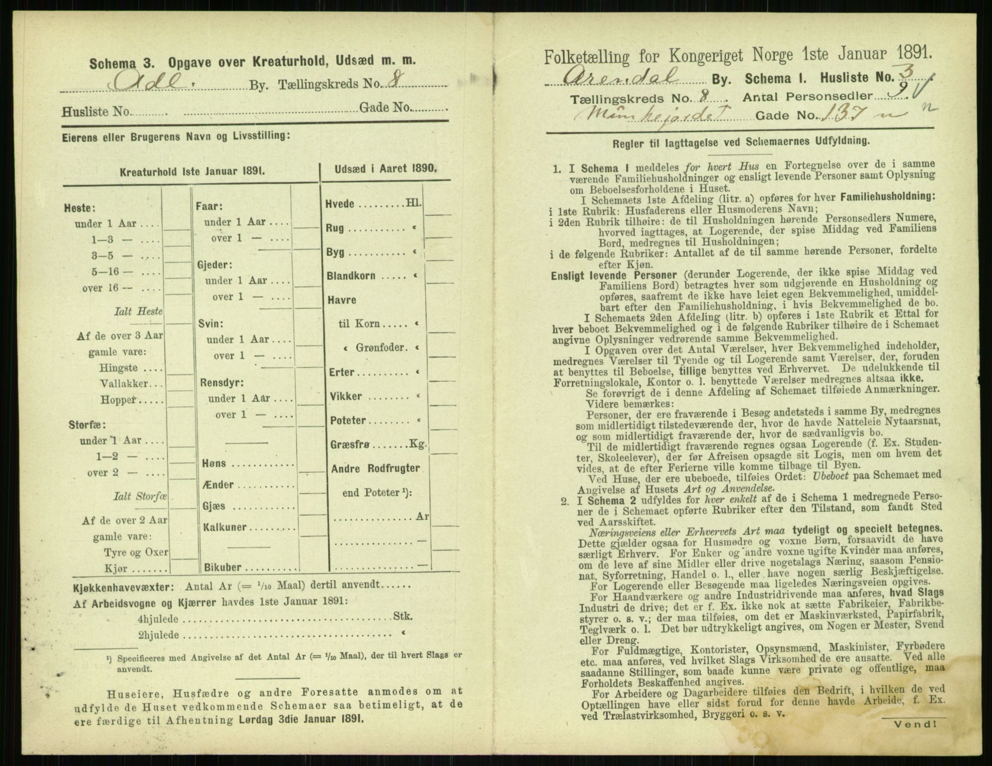 RA, 1891 census for 0903 Arendal, 1891, p. 404