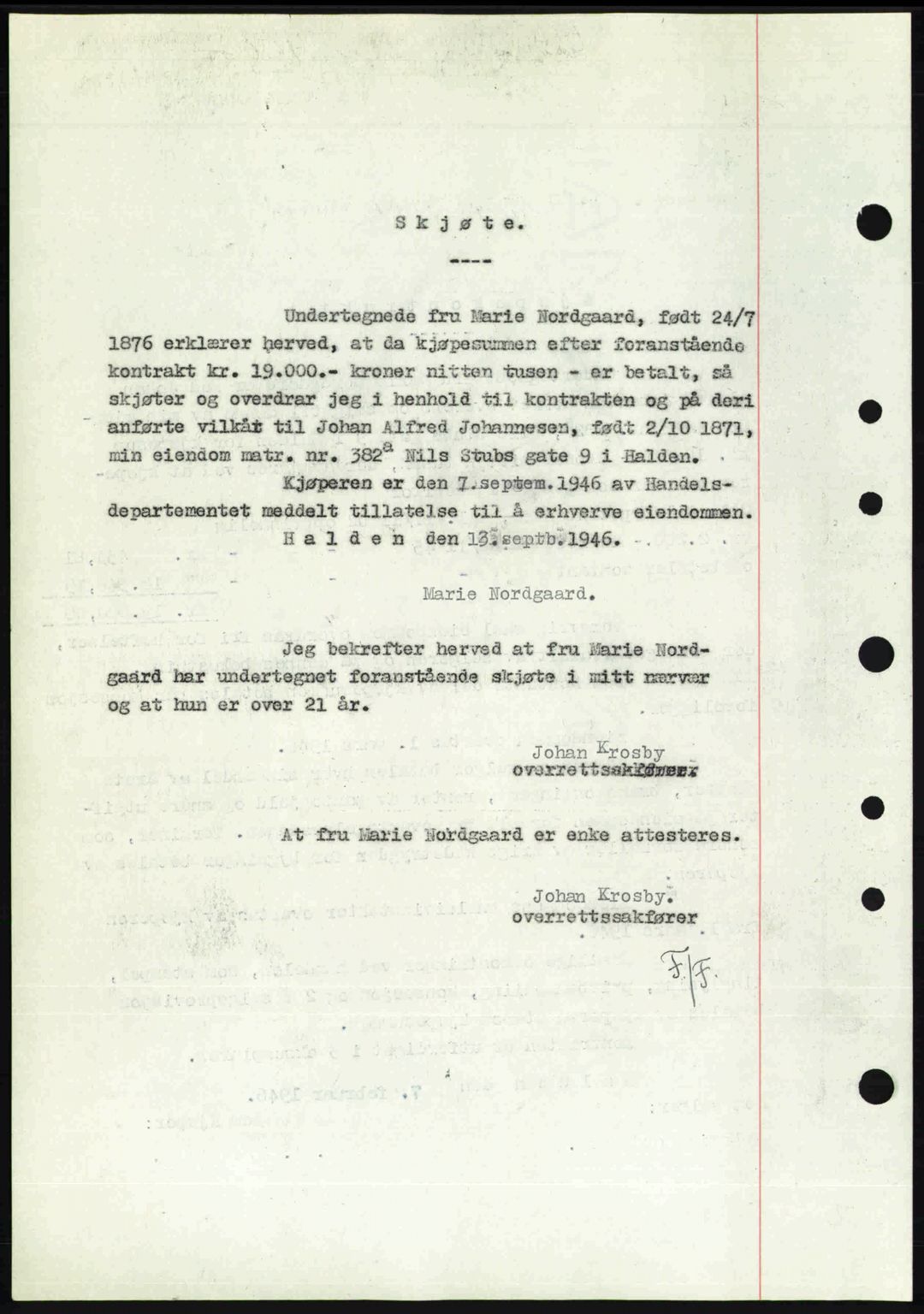 Idd og Marker sorenskriveri, AV/SAO-A-10283/G/Gb/Gbb/L0008: Mortgage book no. A8, 1946-1946, Diary no: : 1167/1946