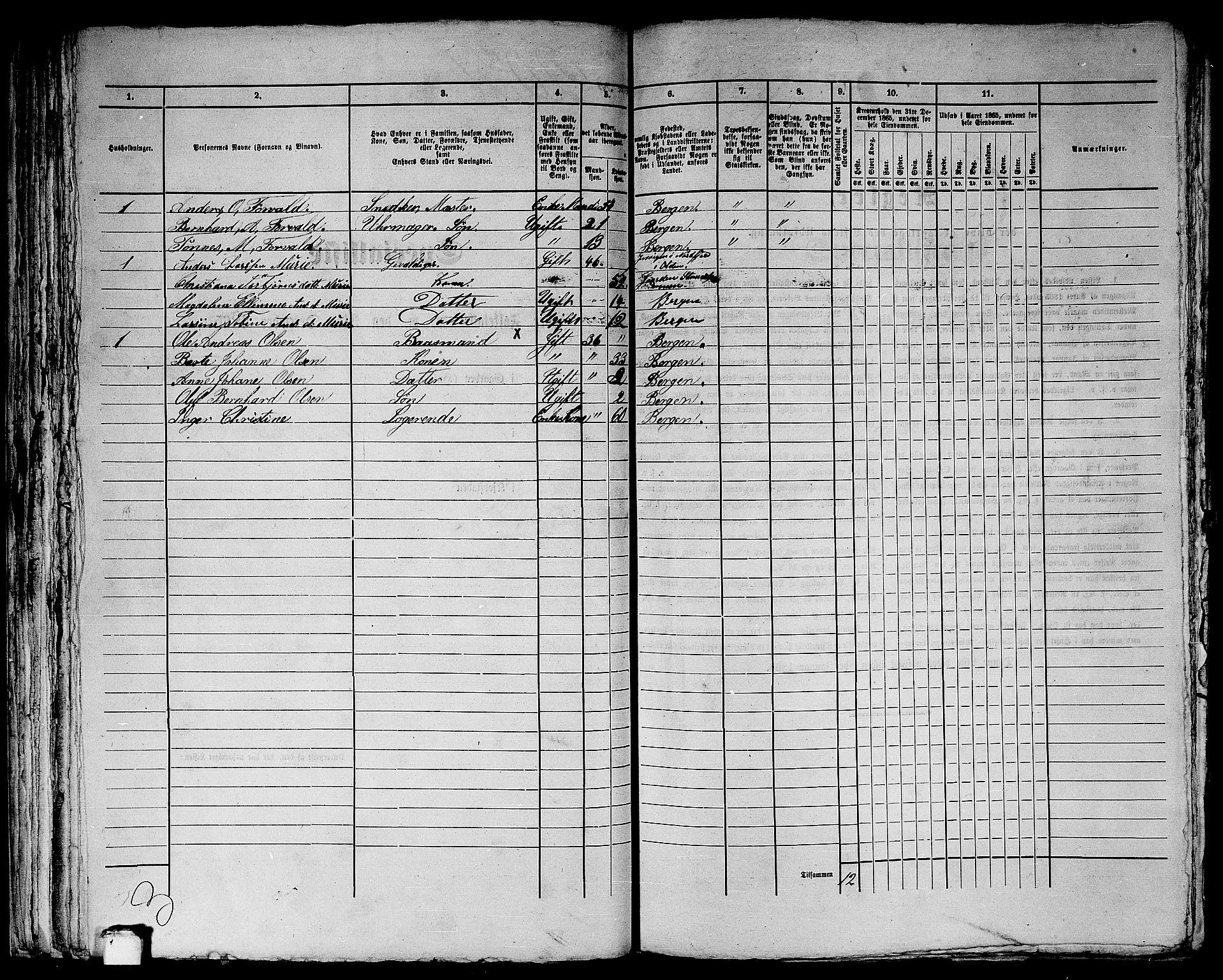 RA, 1865 census for Bergen, 1865, p. 4165