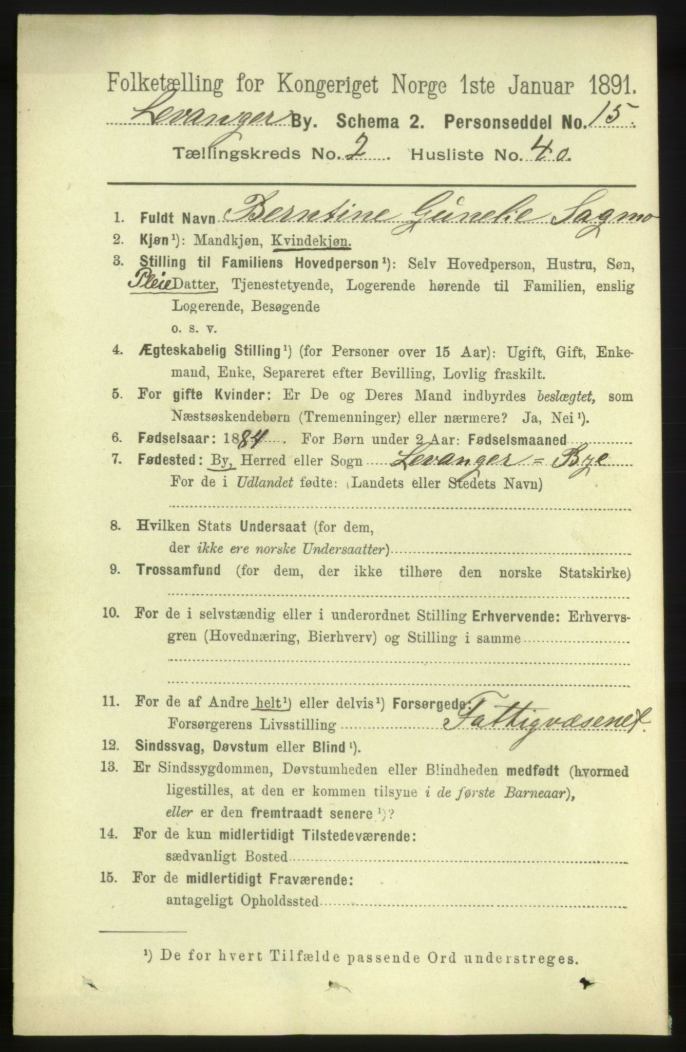 RA, 1891 census for 1701 Levanger, 1891, p. 819