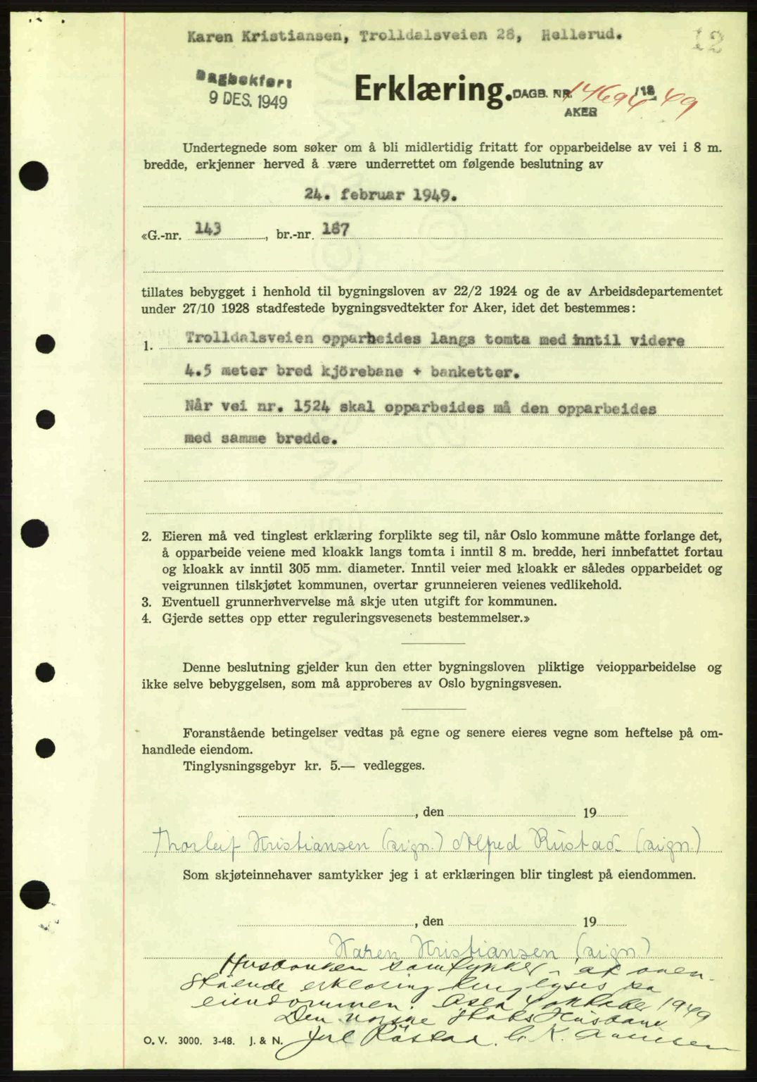 Oslo byskriverembete, AV/SAO-A-10227/G/Gb/Gbd/Gbda/L0017: Mortgage book no. A215, 1949-1950, Diary no: : 14694/1949