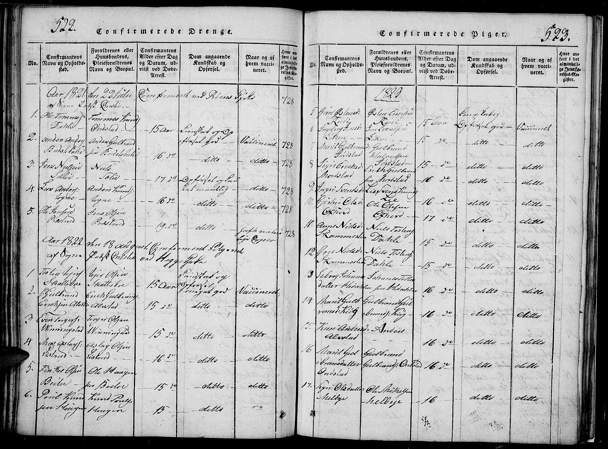 Slidre prestekontor, SAH/PREST-134/H/Ha/Hab/L0002: Parish register (copy) no. 2, 1814-1839, p. 522-523