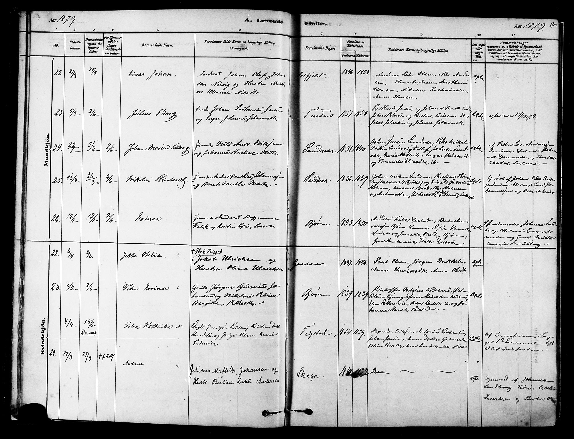 Ministerialprotokoller, klokkerbøker og fødselsregistre - Nordland, AV/SAT-A-1459/834/L0507: Parish register (official) no. 834A05, 1878-1892, p. 22