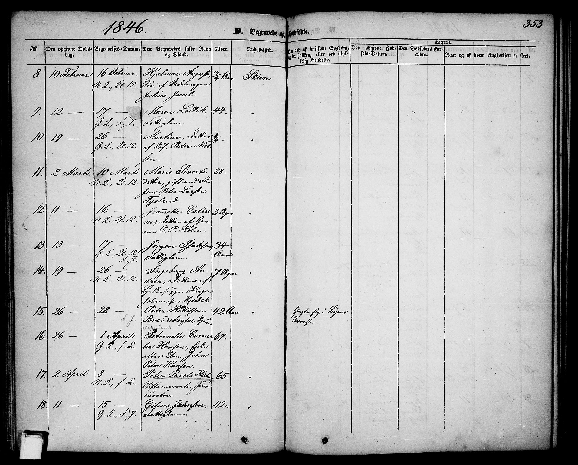 Skien kirkebøker, SAKO/A-302/G/Ga/L0004: Parish register (copy) no. 4, 1843-1867, p. 353