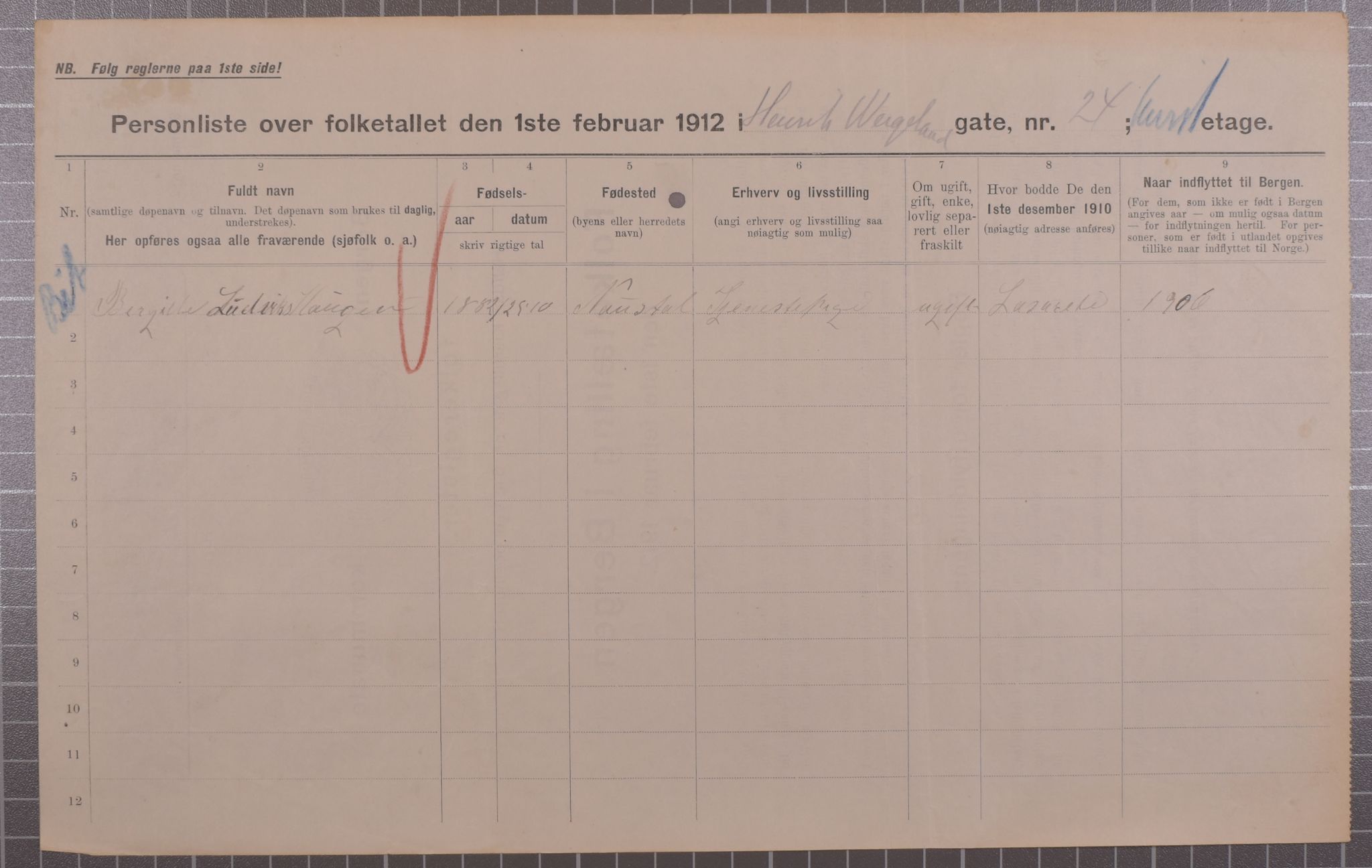 SAB, Municipal Census 1912 for Bergen, 1912, p. 2897