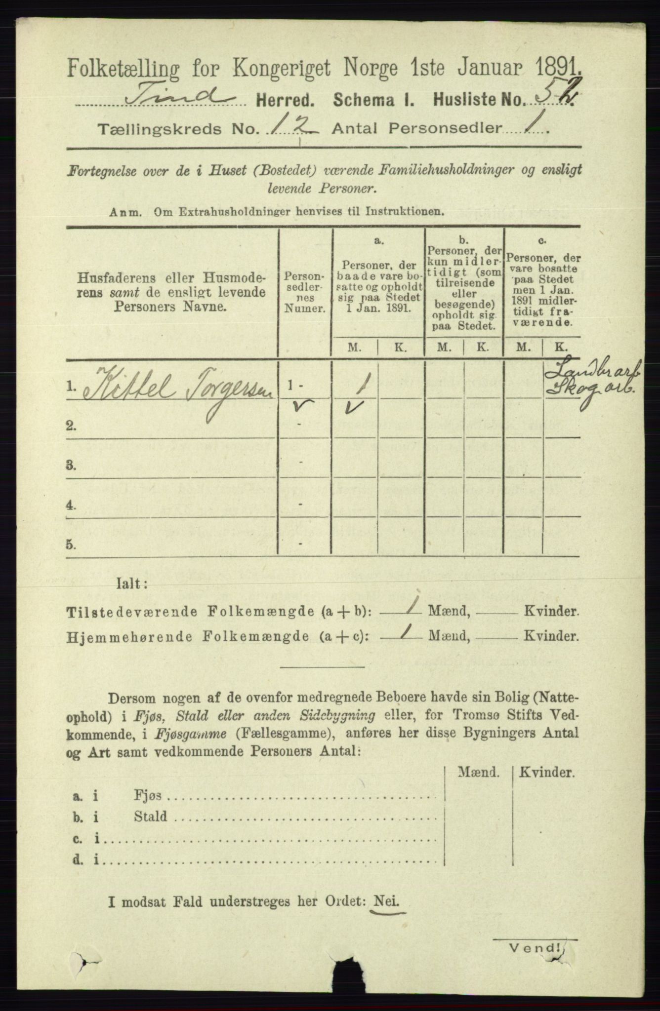 RA, 1891 census for 0826 Tinn, 1891, p. 2314