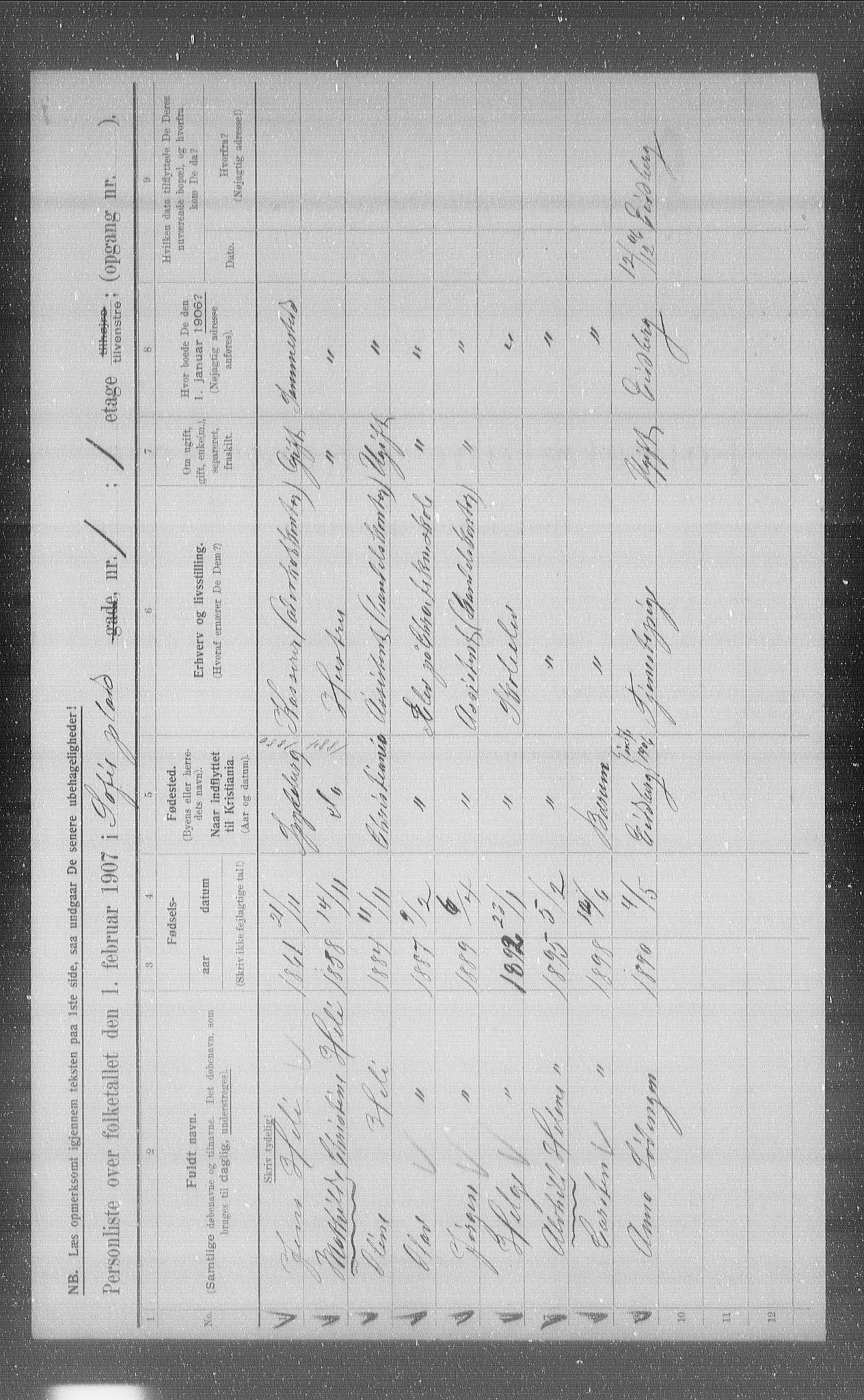 OBA, Municipal Census 1907 for Kristiania, 1907, p. 50744