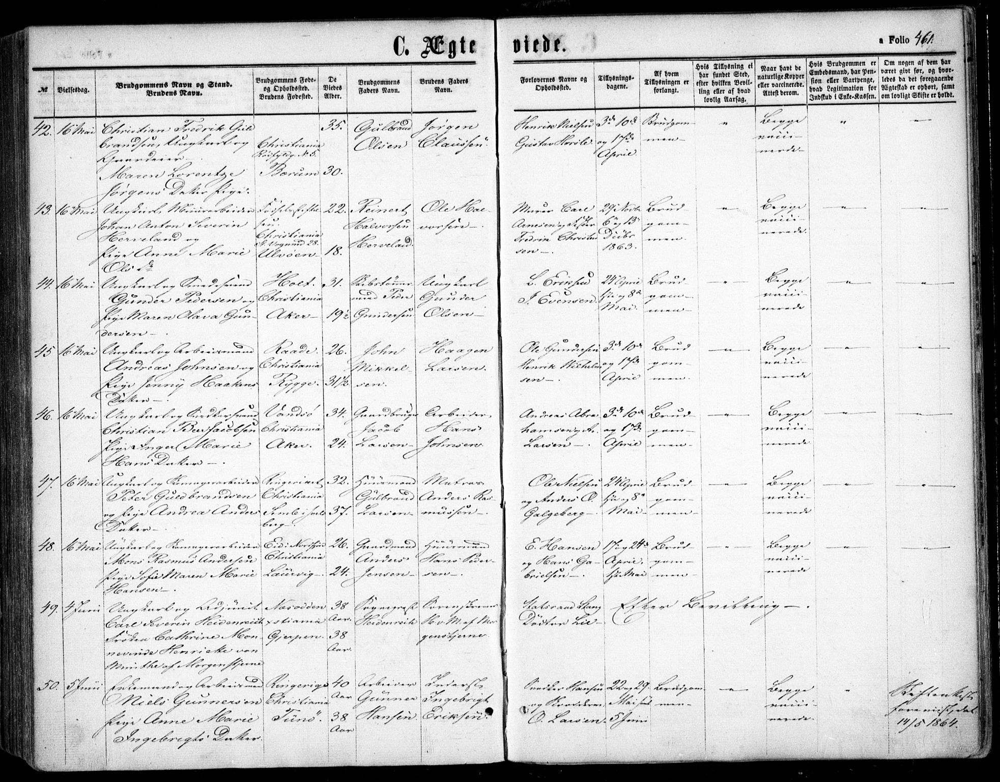 Oslo domkirke Kirkebøker, SAO/A-10752/F/Fa/L0020: Parish register (official) no. 20, 1848-1865, p. 461