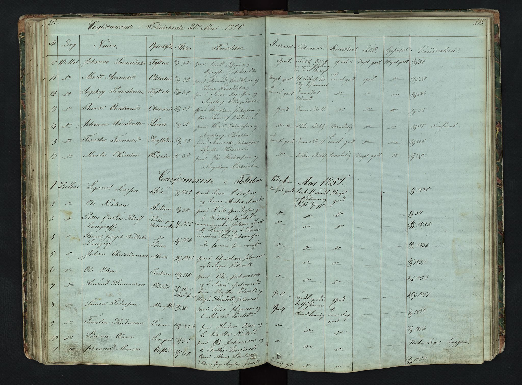 Gausdal prestekontor, SAH/PREST-090/H/Ha/Hab/L0006: Parish register (copy) no. 6, 1846-1893, p. 212-213