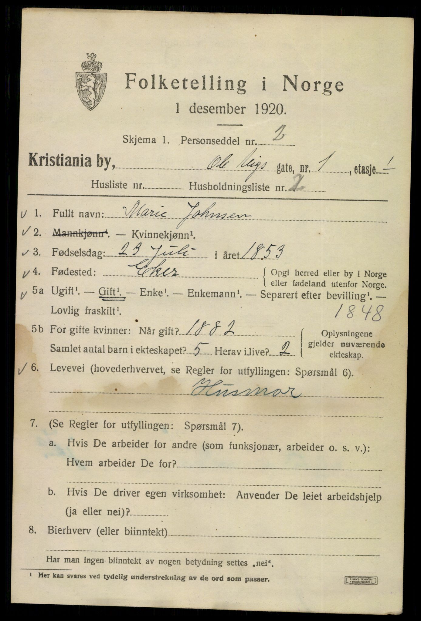 SAO, 1920 census for Kristiania, 1920, p. 432933