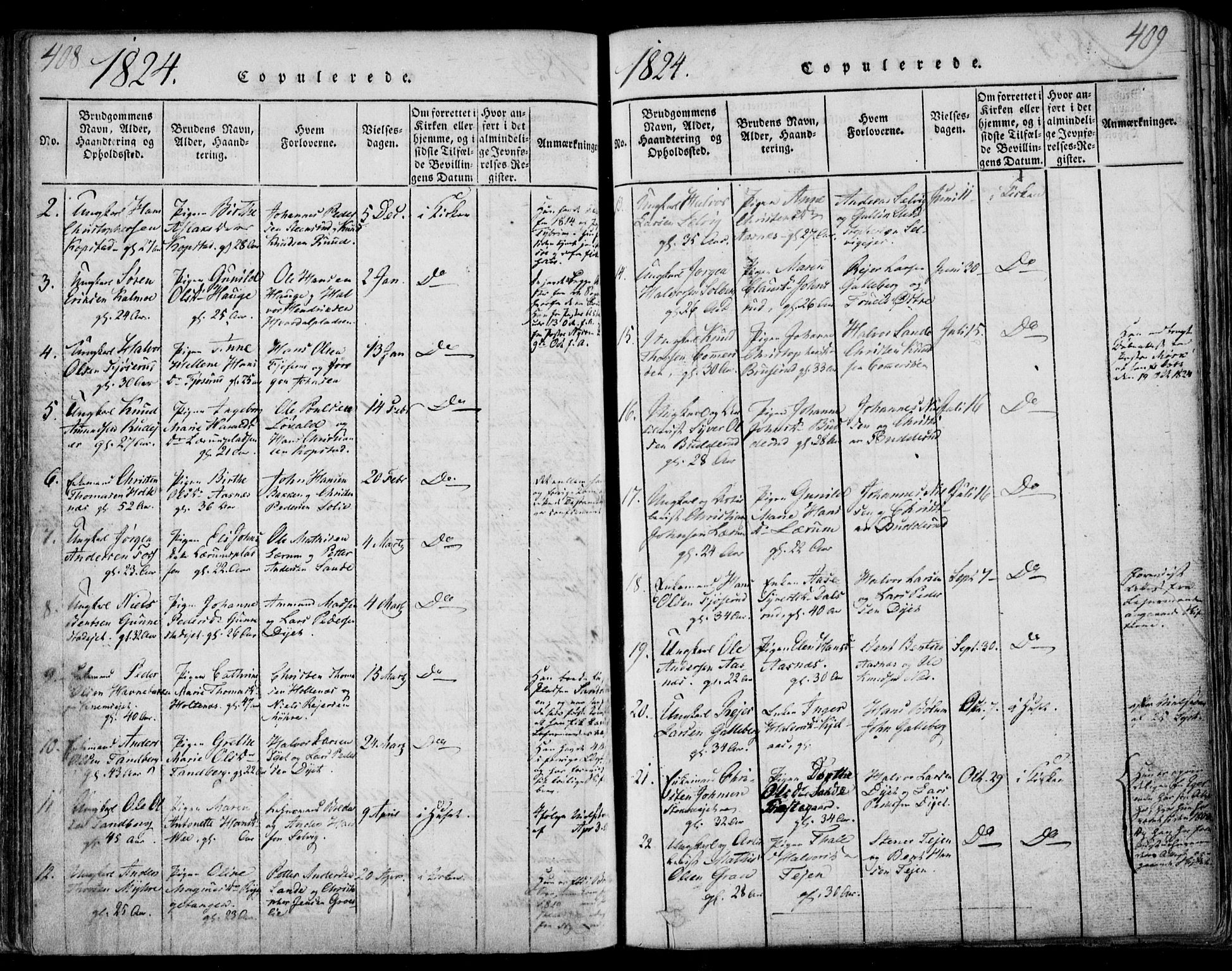 Sande Kirkebøker, SAKO/A-53/F/Fa/L0003: Parish register (official) no. 3, 1814-1847, p. 408-409