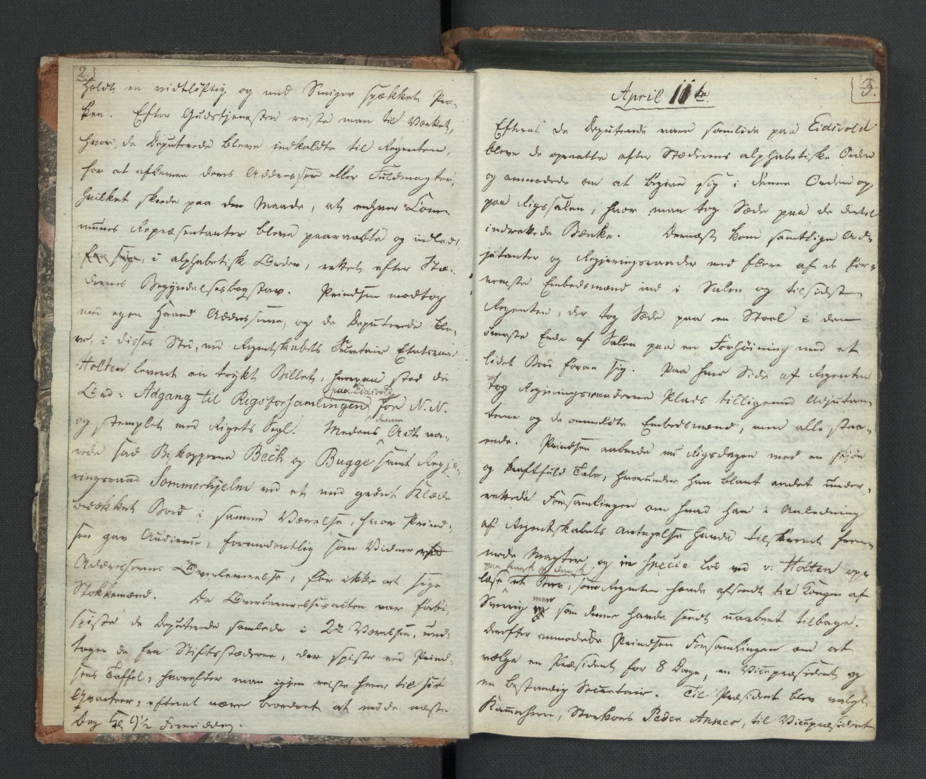 Manuskriptsamlingen, RA/EA-3667/H/L0021: Byfogd Gregers Winther Wulfbergs dagbok under Riksforsamlingen på Eidsvoll, 1814, p. 2-3