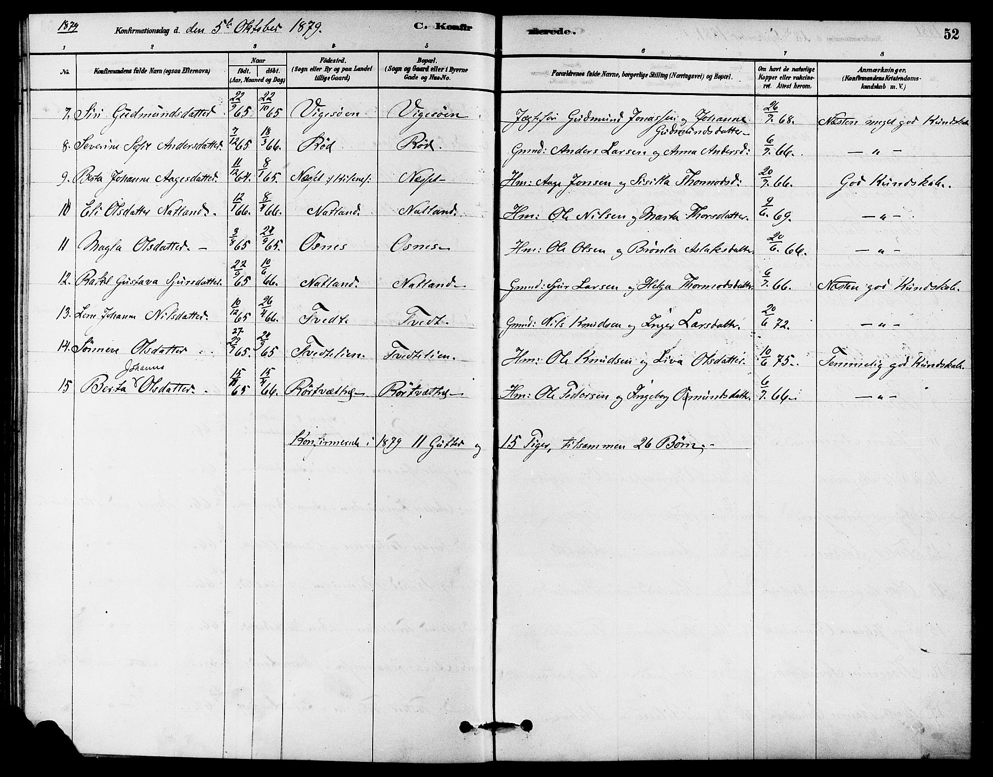 Jelsa sokneprestkontor, AV/SAST-A-101842/01/IV: Parish register (official) no. A 9, 1878-1898, p. 52