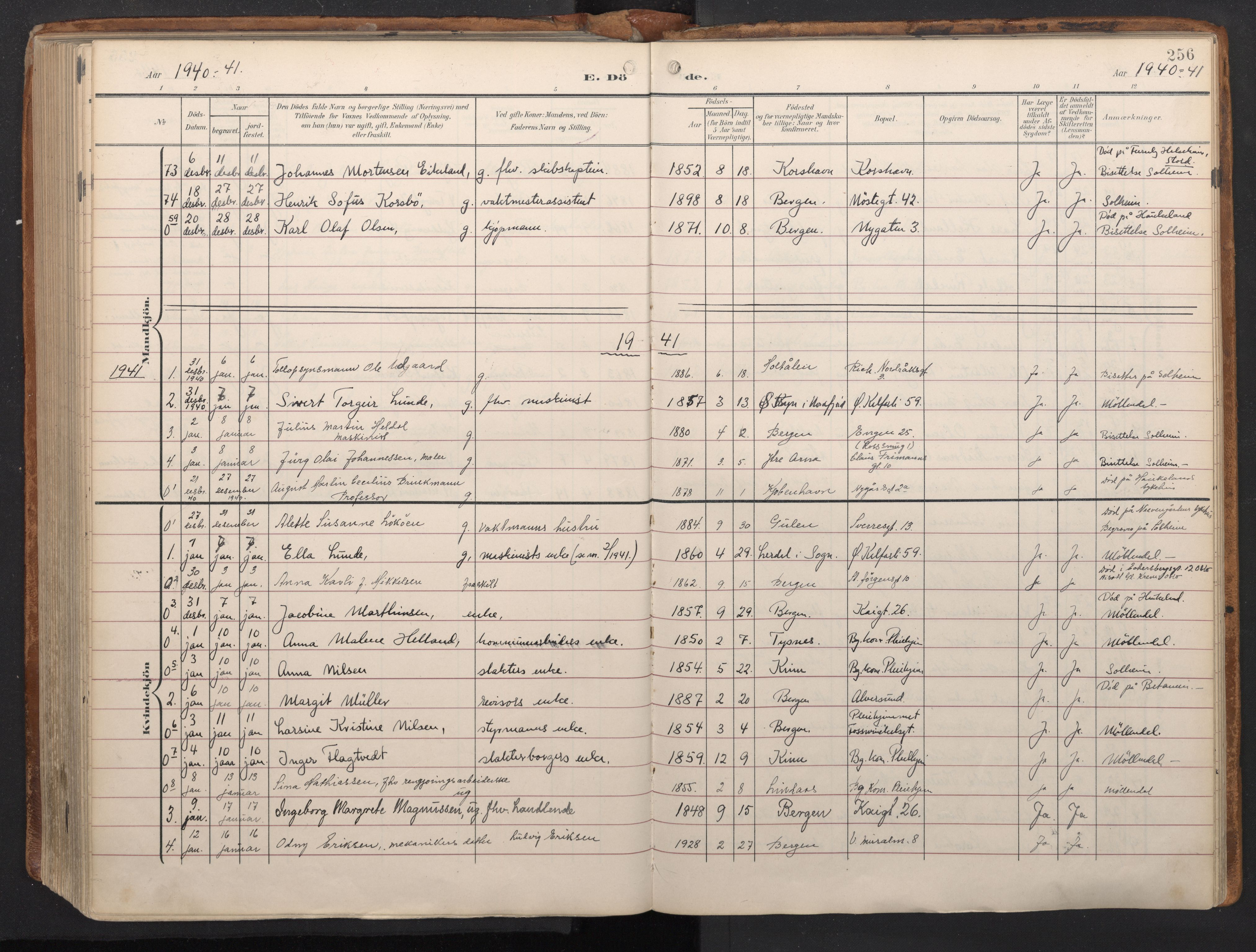 Domkirken sokneprestembete, AV/SAB-A-74801/H/Haa/L0044: Parish register (official) no. E 6, 1904-1946, p. 255b-256a