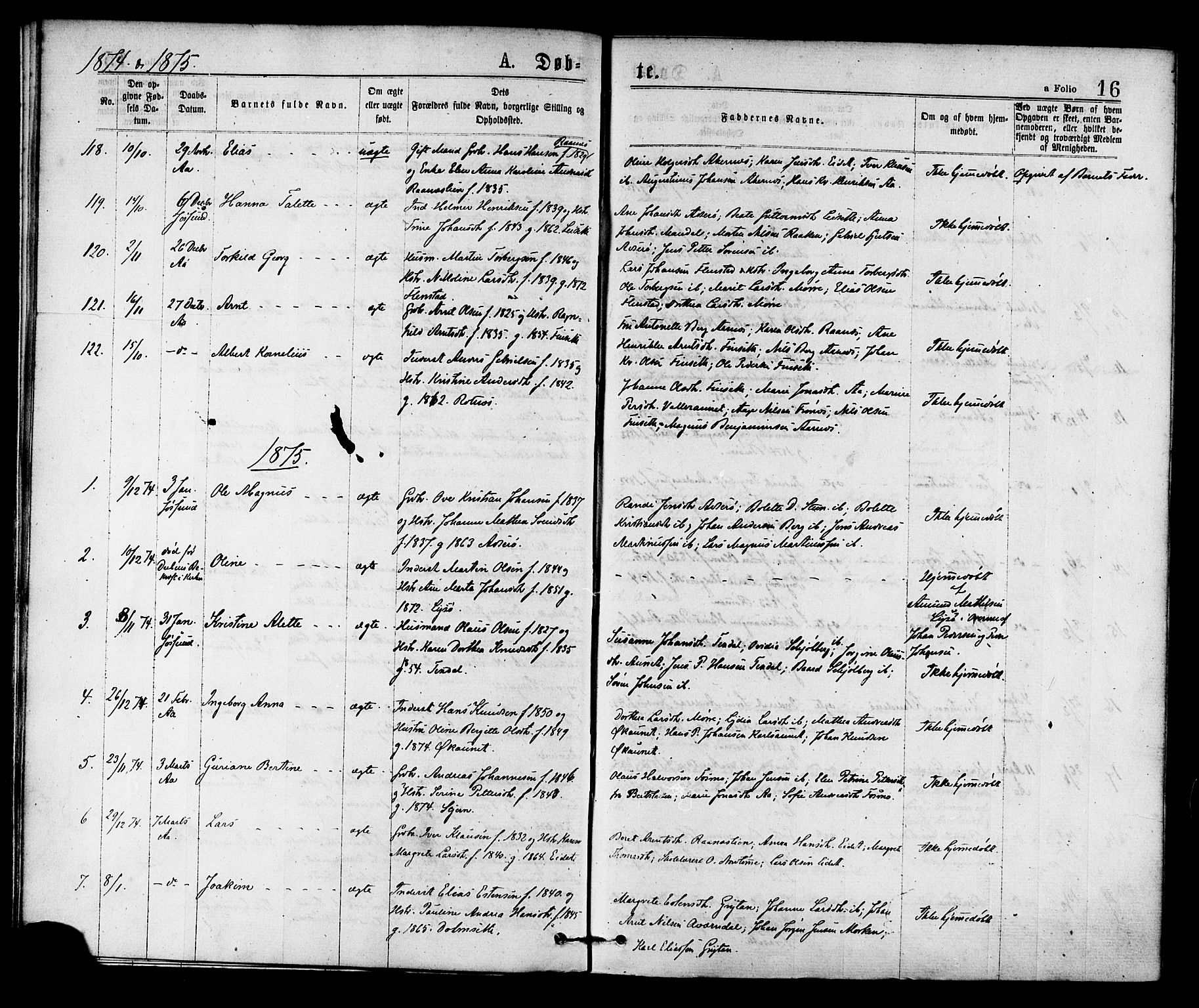 Ministerialprotokoller, klokkerbøker og fødselsregistre - Sør-Trøndelag, SAT/A-1456/655/L0679: Parish register (official) no. 655A08, 1873-1879, p. 16