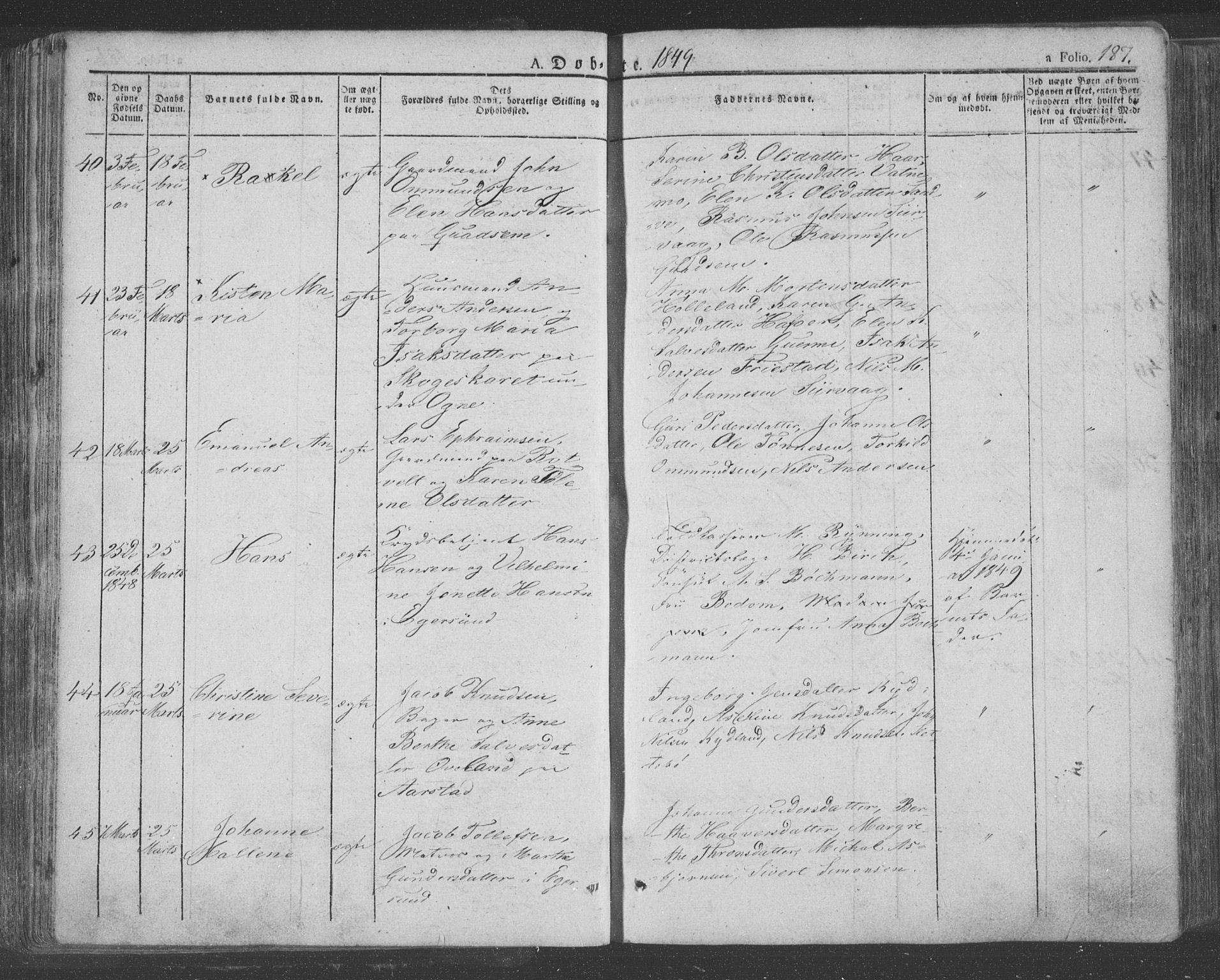 Eigersund sokneprestkontor, AV/SAST-A-101807/S08/L0009: Parish register (official) no. A 9, 1827-1850, p. 187