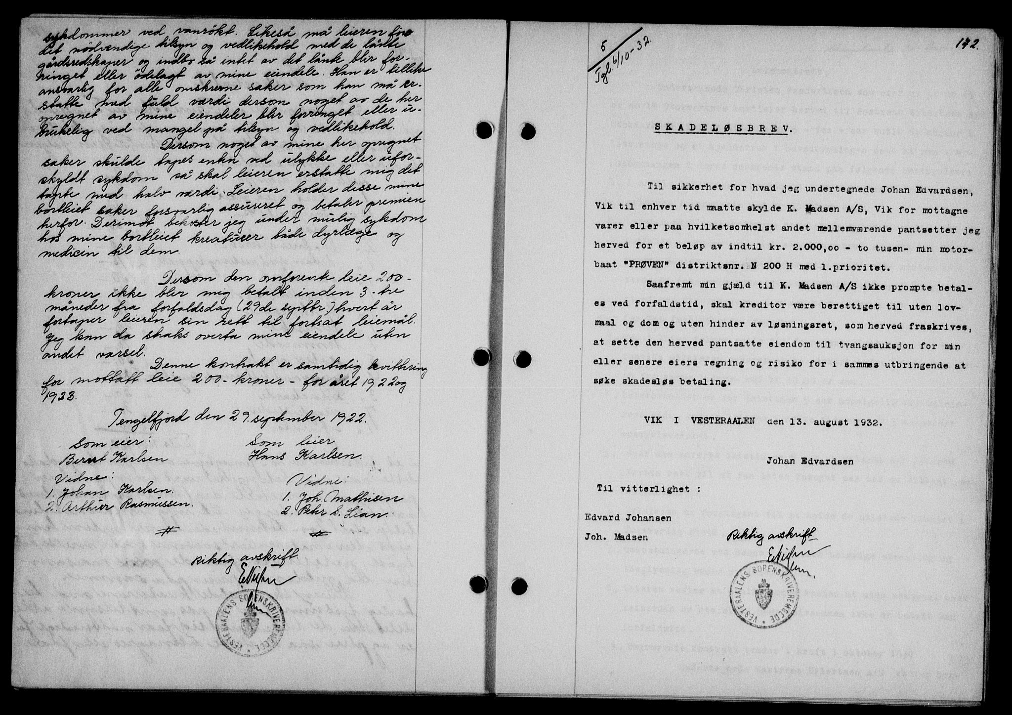 Vesterålen sorenskriveri, SAT/A-4180/1/2/2Ca/L0056: Mortgage book no. 49, 1932-1933, Deed date: 06.10.1932