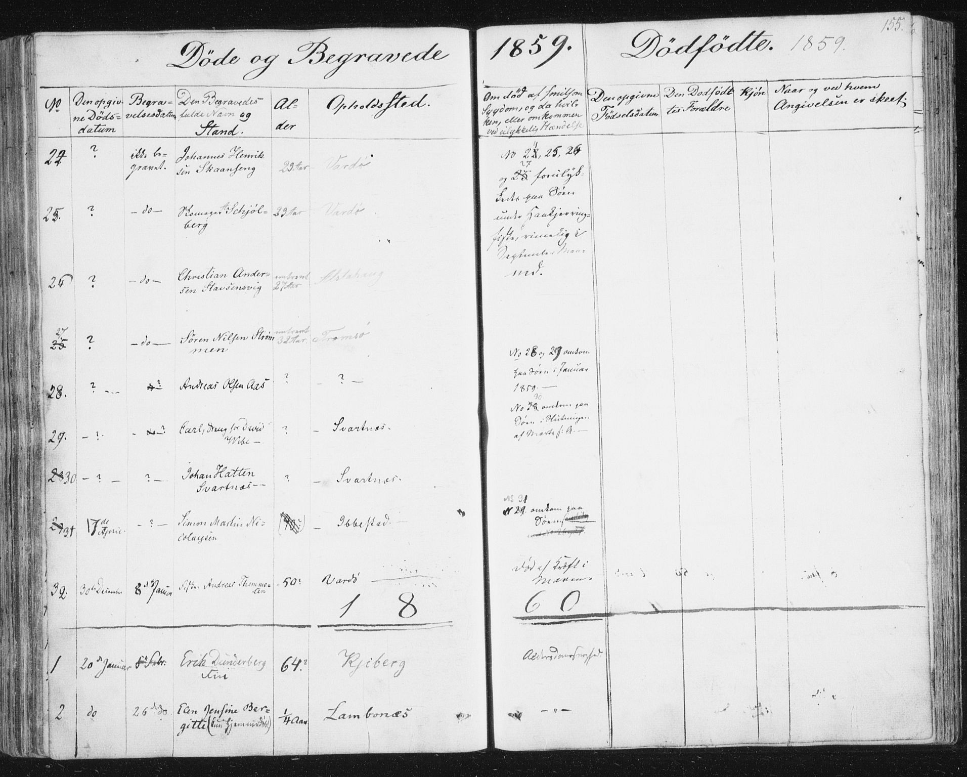 Vardø sokneprestkontor, SATØ/S-1332/H/Ha/L0003kirke: Parish register (official) no. 3, 1843-1861, p. 155