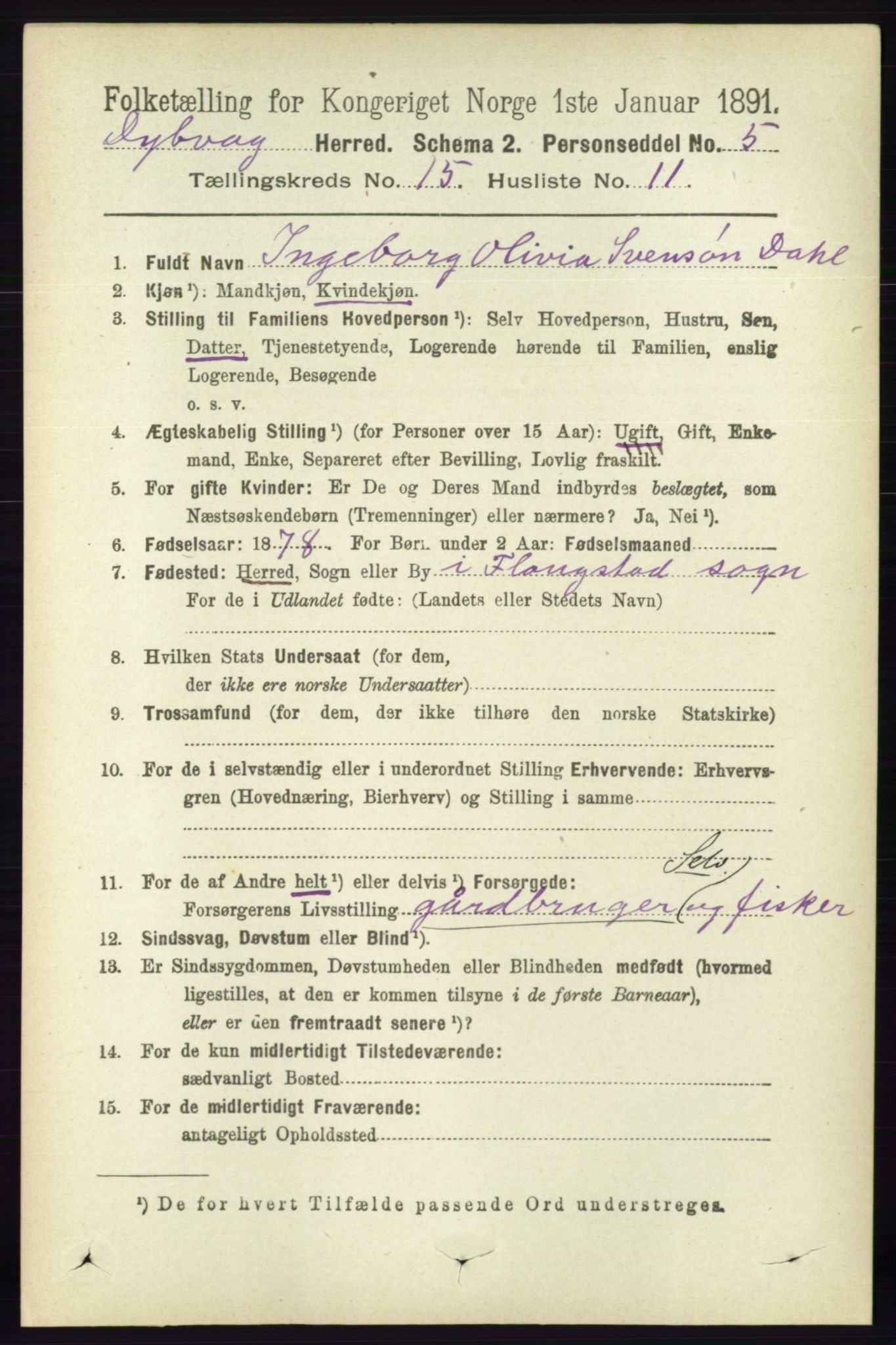 RA, 1891 census for 0915 Dypvåg, 1891, p. 6179