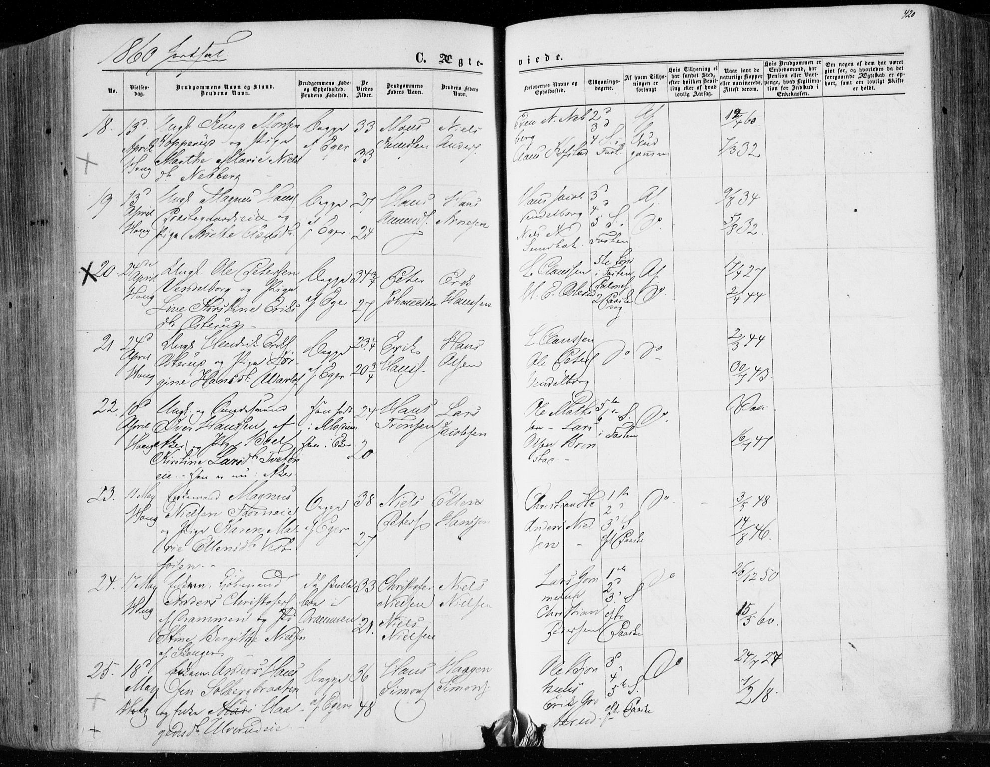 Eiker kirkebøker, SAKO/A-4/F/Fa/L0016: Parish register (official) no. I 16, 1860-1868, p. 420