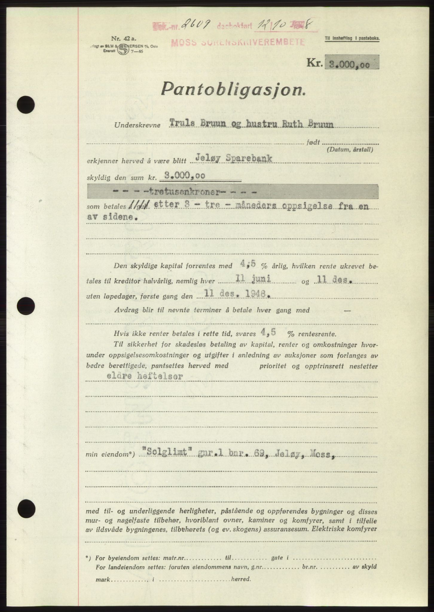 Moss sorenskriveri, AV/SAO-A-10168: Mortgage book no. B20, 1948-1948, Diary no: : 2609/1948