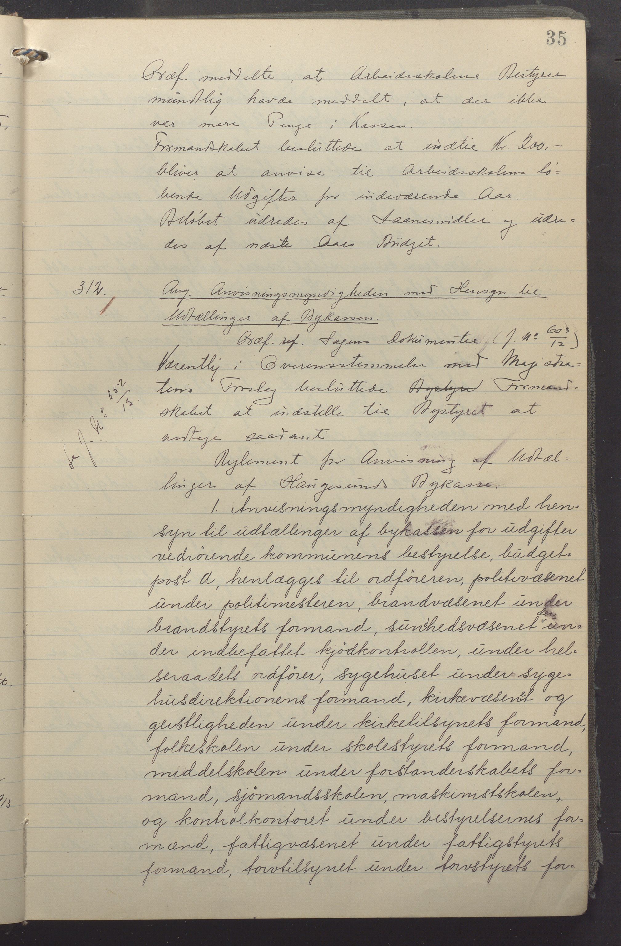 Haugesund kommune - Formannskapet, IKAR/X-0001/A/L0011: Møtebok, 1912-1916, p. 35