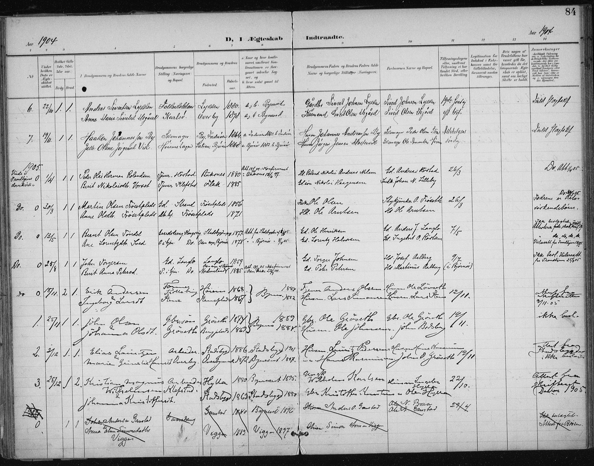 Ministerialprotokoller, klokkerbøker og fødselsregistre - Sør-Trøndelag, SAT/A-1456/612/L0380: Parish register (official) no. 612A12, 1898-1907, p. 84