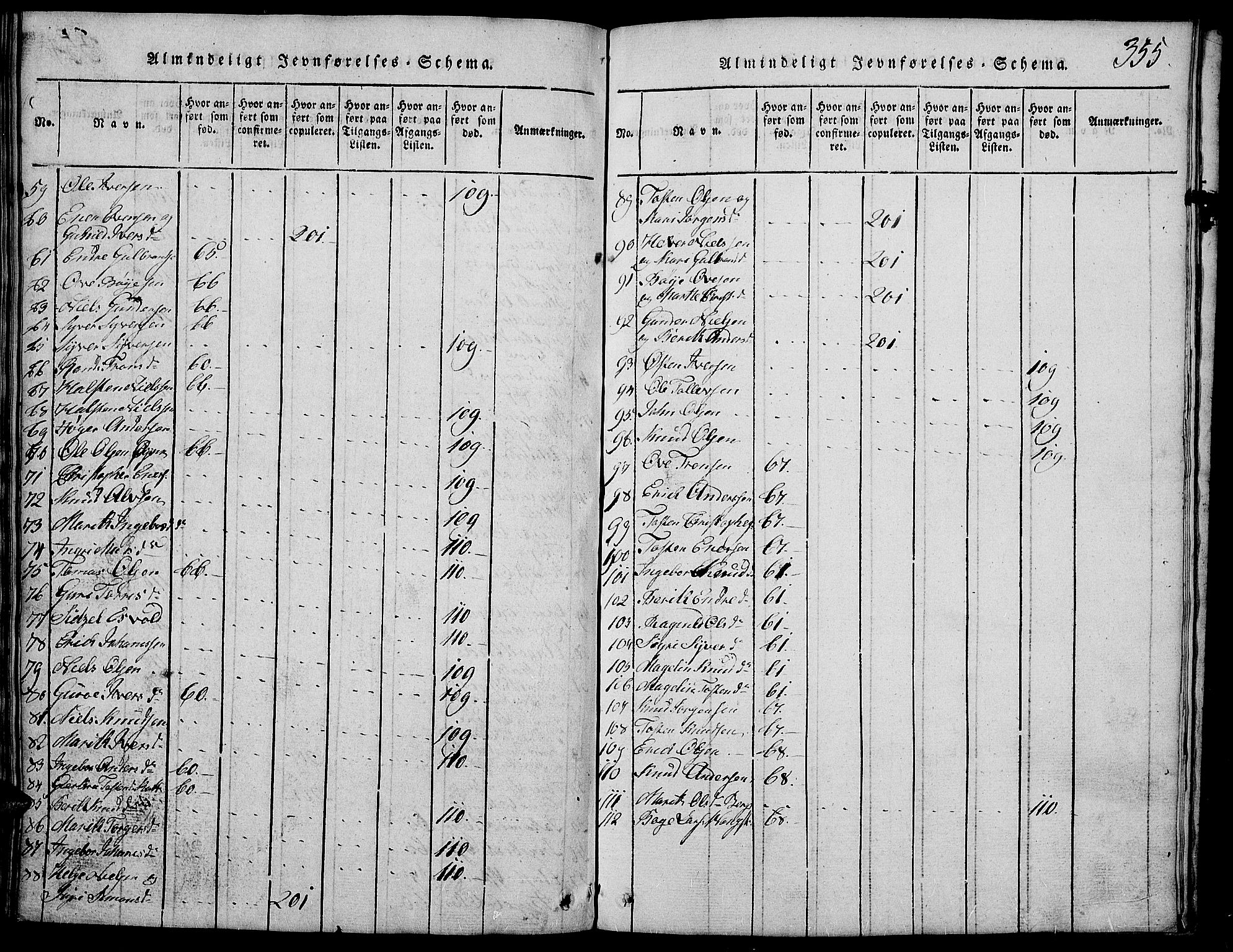 Vang prestekontor, Valdres, SAH/PREST-140/H/Hb/L0002: Parish register (copy) no. 2, 1814-1889, p. 355