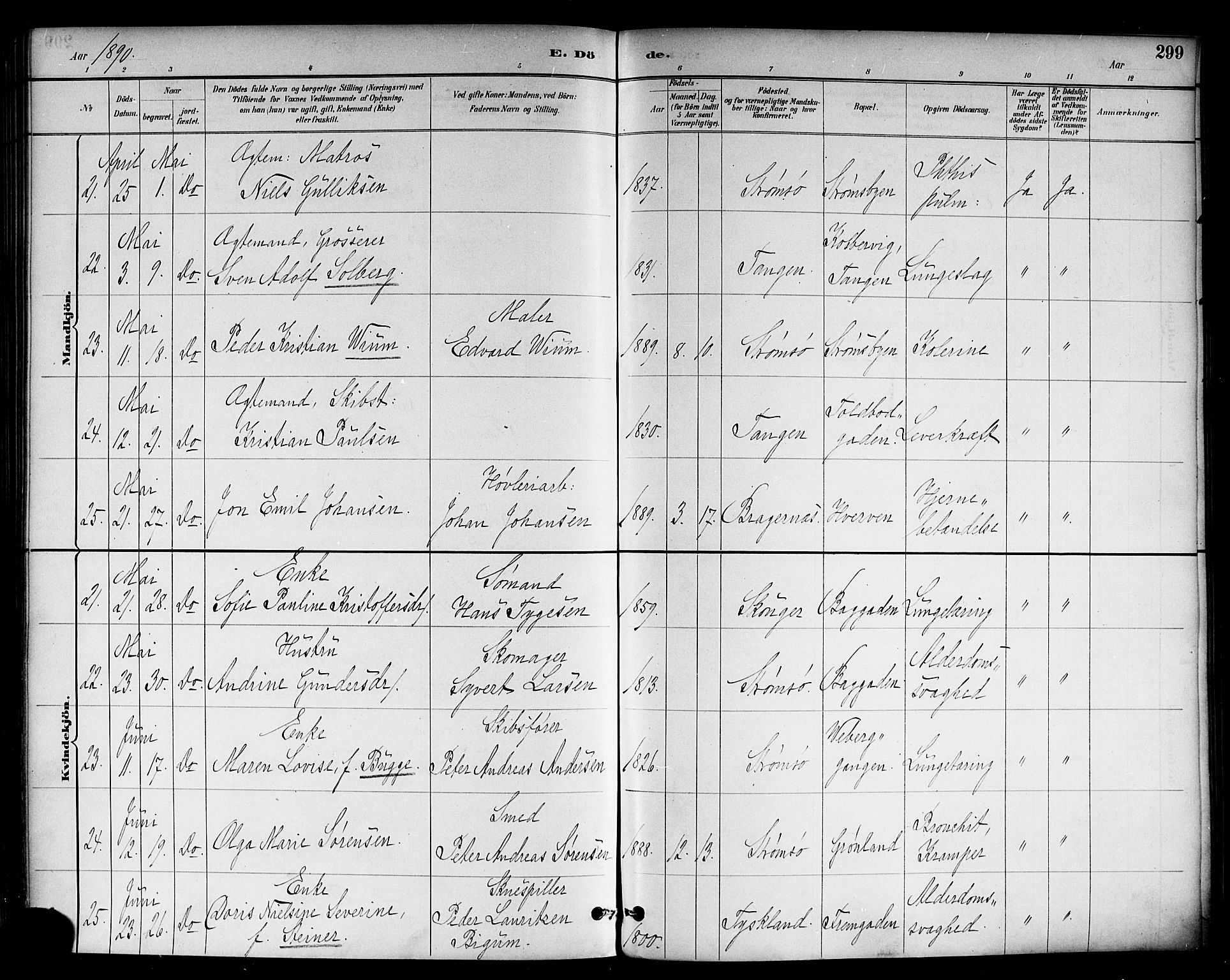 Strømsø kirkebøker, SAKO/A-246/F/Fa/L0023: Parish register (official) no. I 23, 1885-1894, p. 299