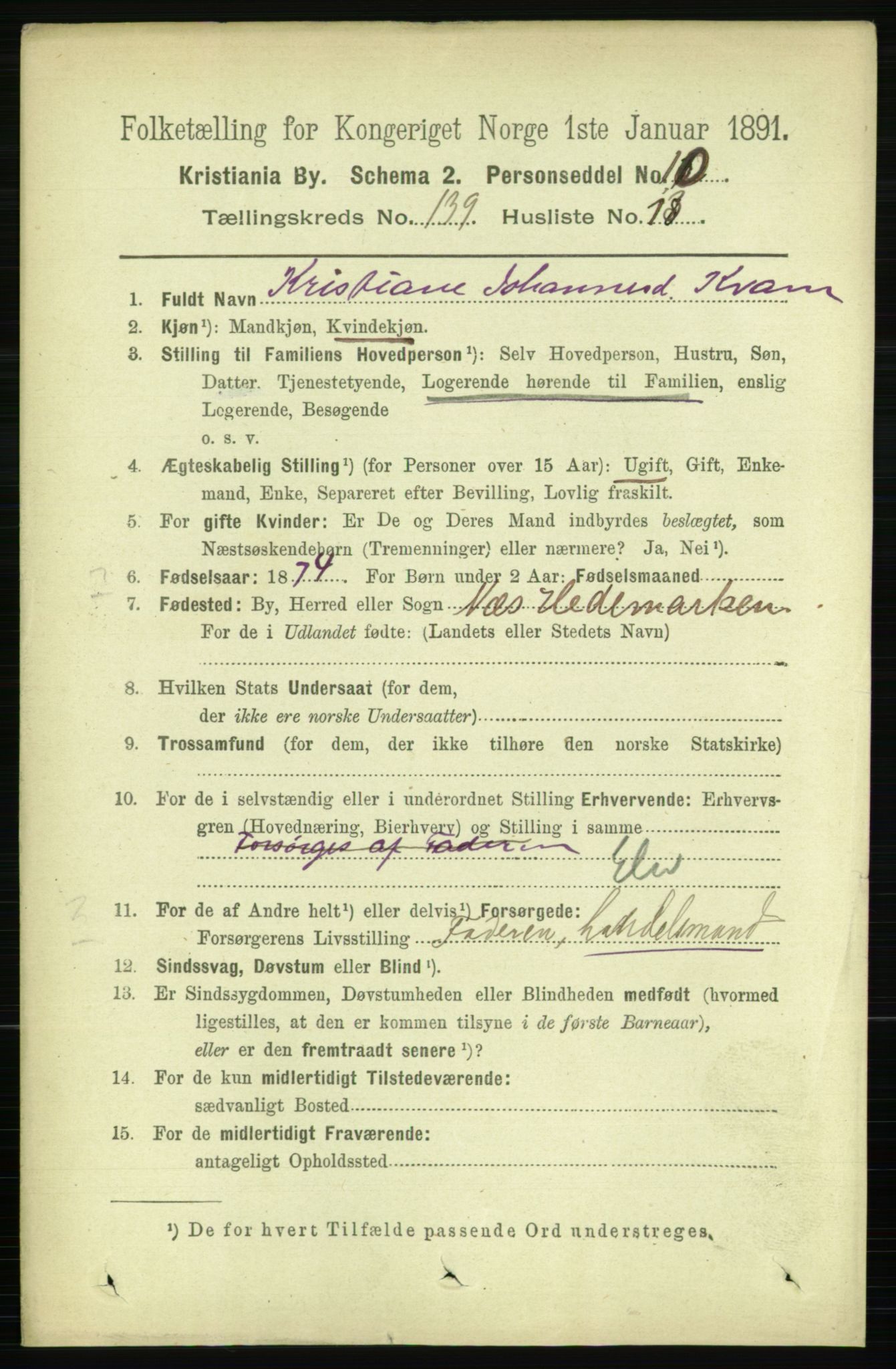 RA, 1891 census for 0301 Kristiania, 1891, p. 77412