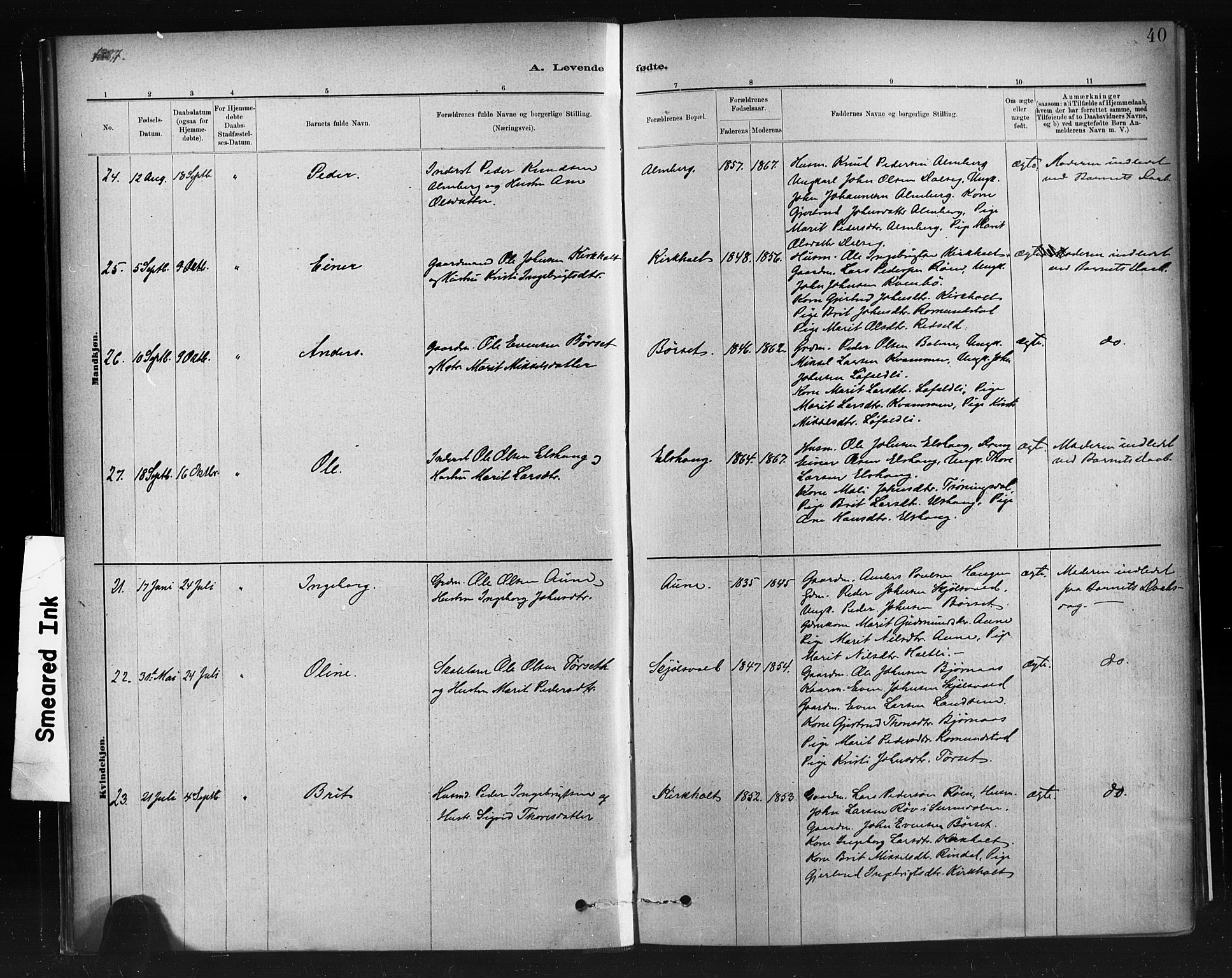 Ministerialprotokoller, klokkerbøker og fødselsregistre - Møre og Romsdal, AV/SAT-A-1454/598/L1069: Parish register (official) no. 598A03, 1882-1895, p. 40