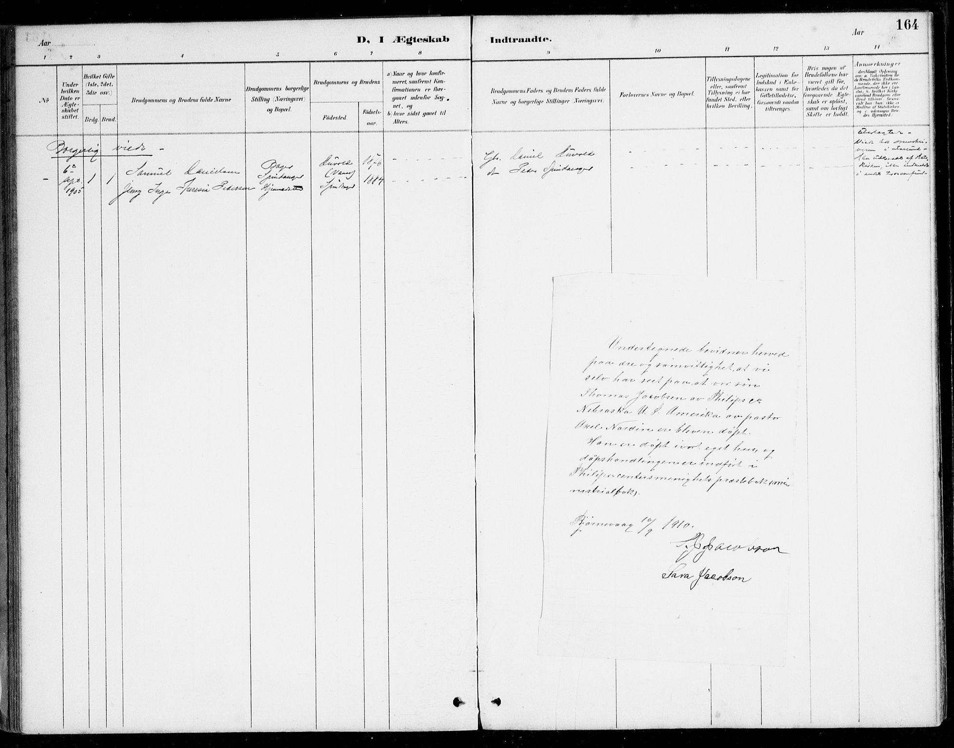 Herad sokneprestkontor, SAK/1111-0018/F/Fa/Fab/L0005: Parish register (official) no. A 5, 1886-1913, p. 164
