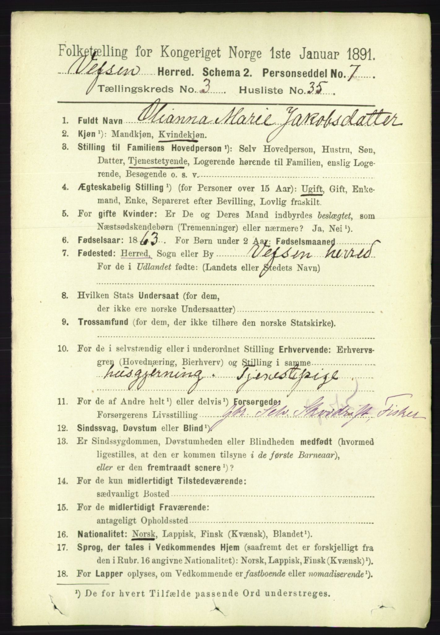 RA, 1891 census for 1824 Vefsn, 1891, p. 1522