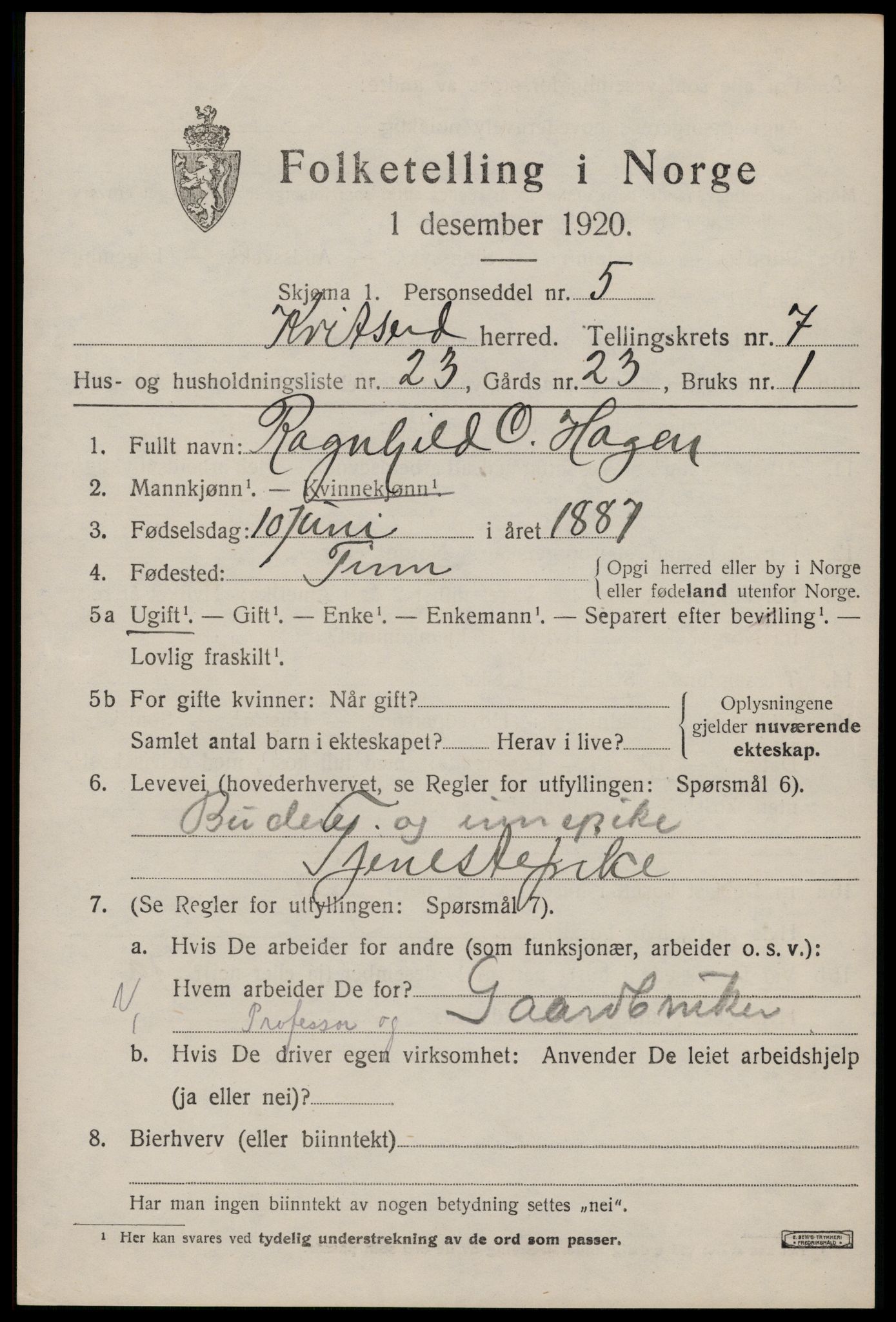 SAKO, 1920 census for Kviteseid, 1920, p. 3729
