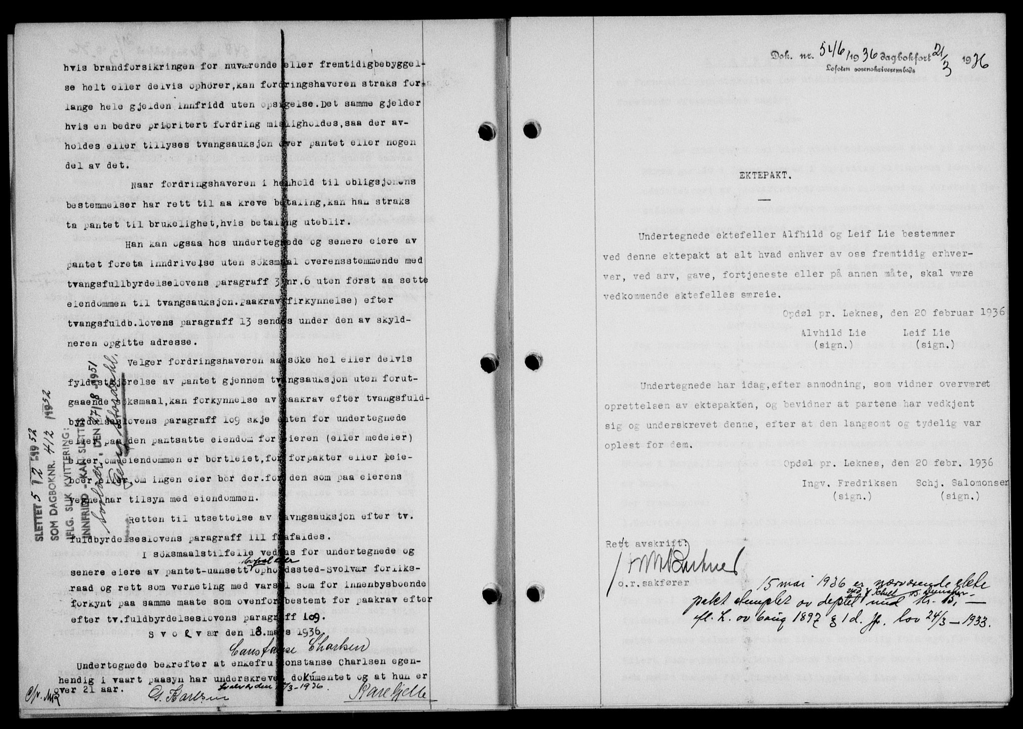 Lofoten sorenskriveri, SAT/A-0017/1/2/2C/L0033b: Mortgage book no. 33b, 1936-1936, Diary no: : 546/1936