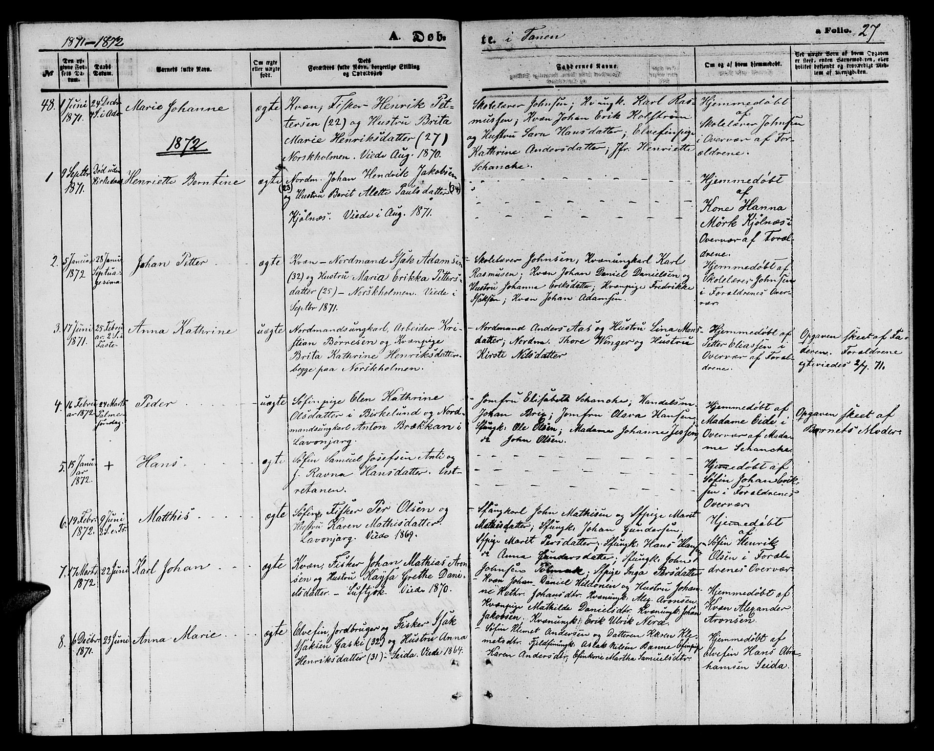 Tana sokneprestkontor, SATØ/S-1334/H/Hb/L0002klokker: Parish register (copy) no. 2 /1, 1866-1877, p. 27