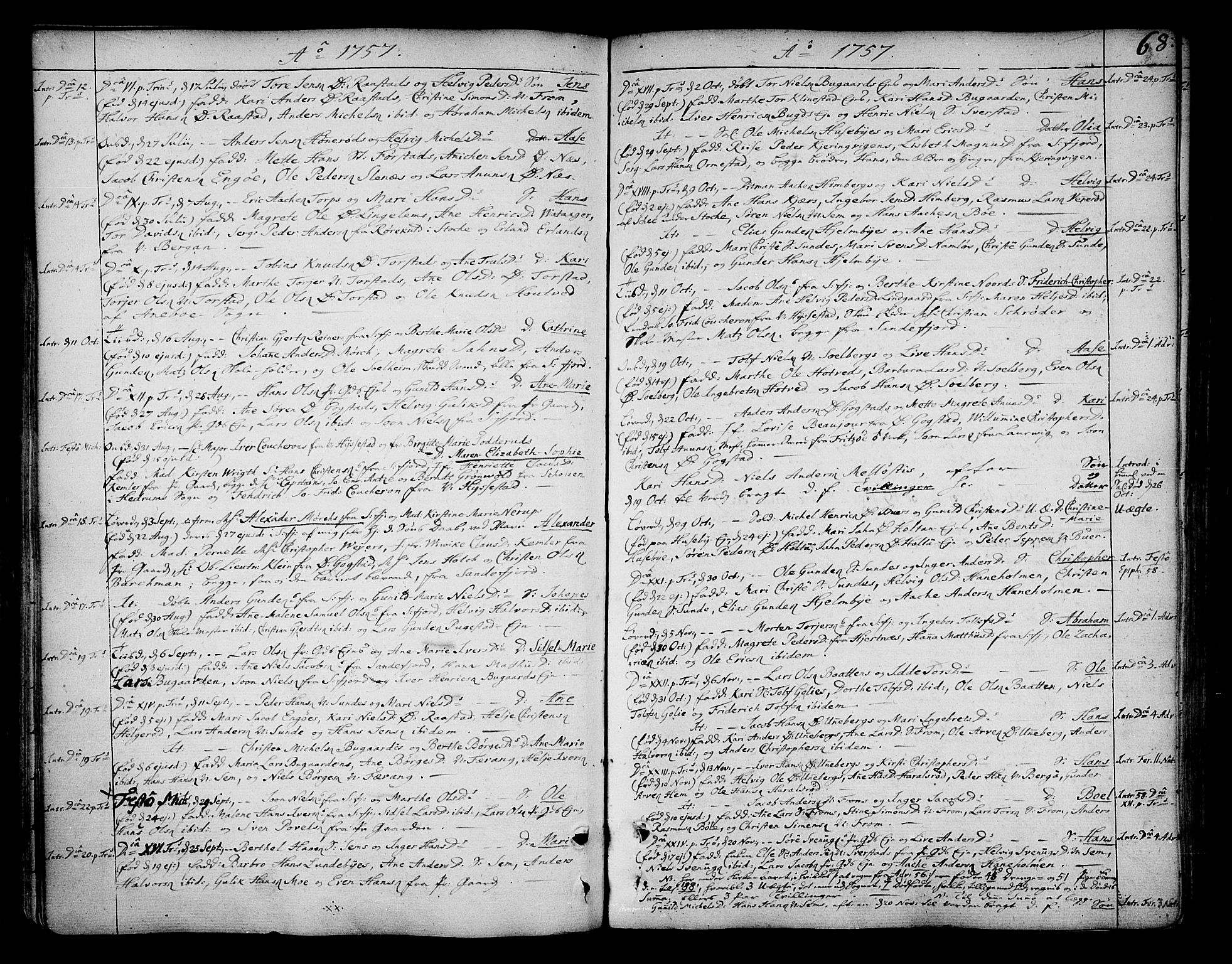 Sandar kirkebøker, SAKO/A-243/F/Fa/L0002: Parish register (official) no. 2, 1733-1788, p. 68