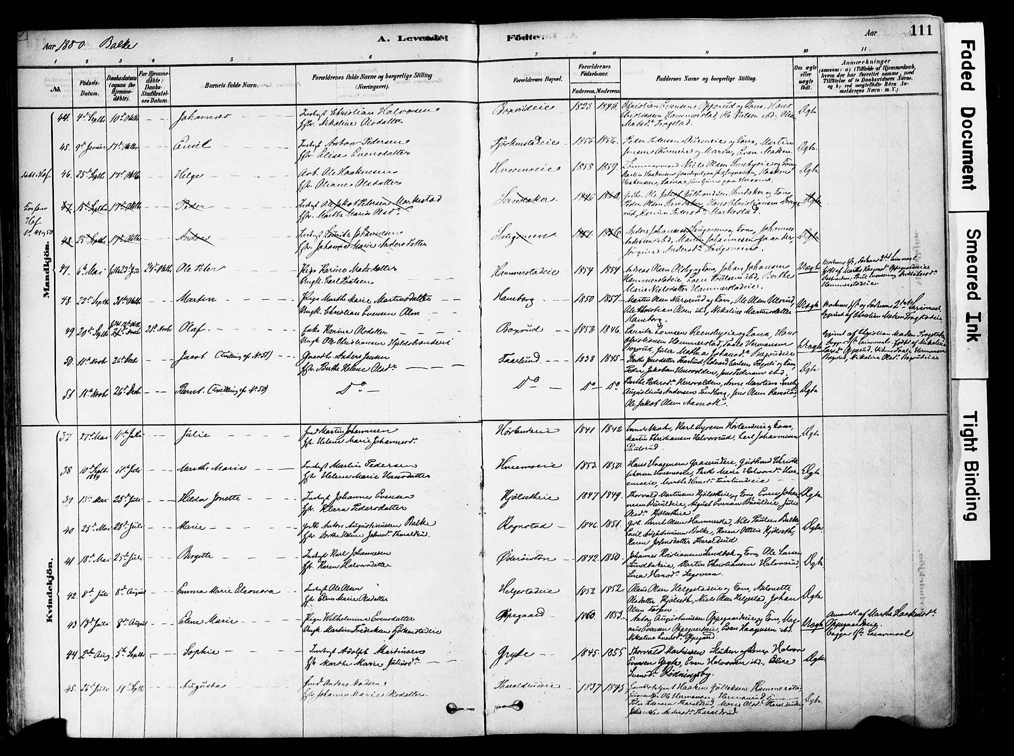 Østre Toten prestekontor, SAH/PREST-104/H/Ha/Haa/L0006: Parish register (official) no. 6 /2, 1878-1880, p. 111