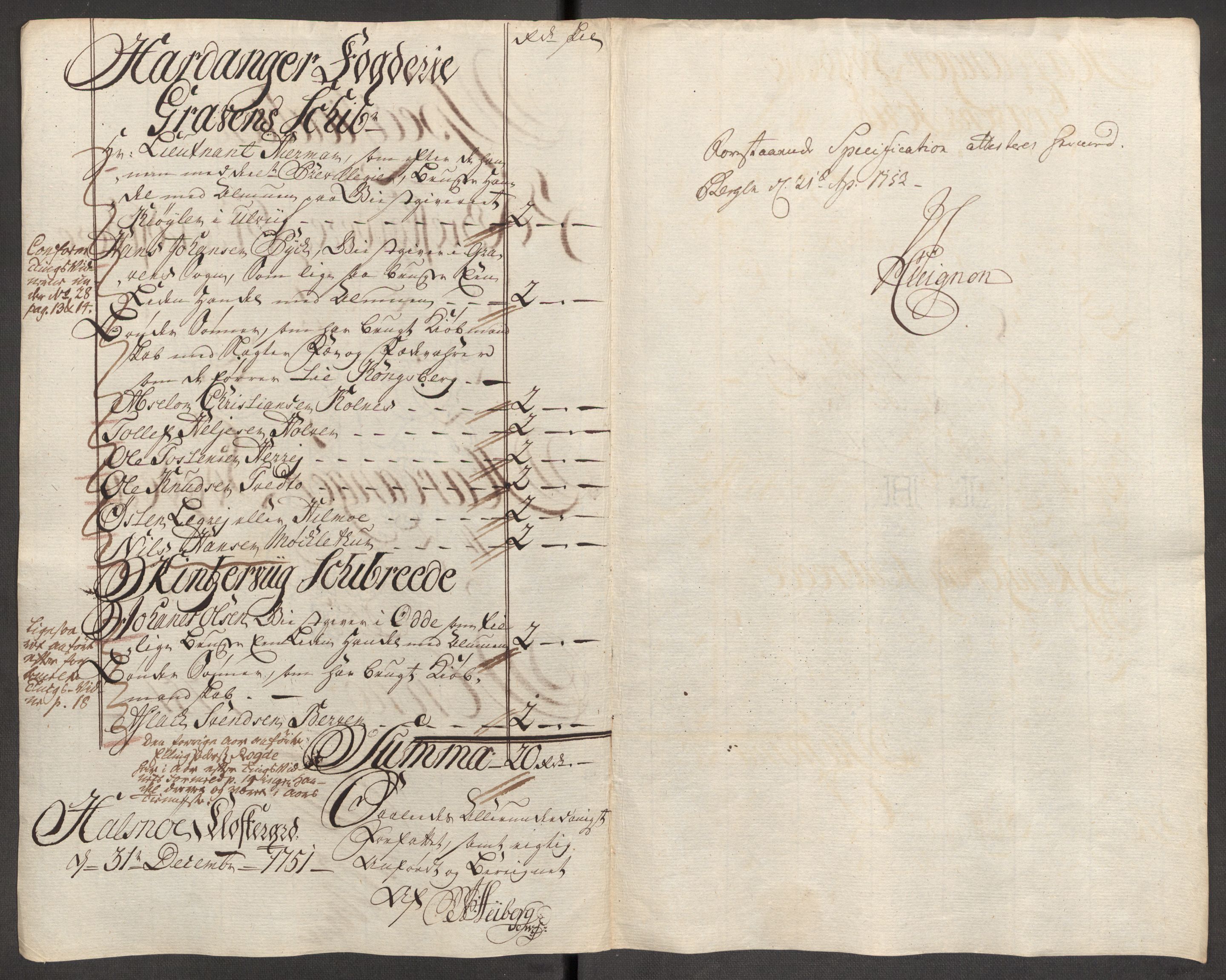 Rentekammeret inntil 1814, Reviderte regnskaper, Fogderegnskap, RA/EA-4092/R48/L3056: Fogderegnskap Sunnhordland og Hardanger, 1751, p. 268
