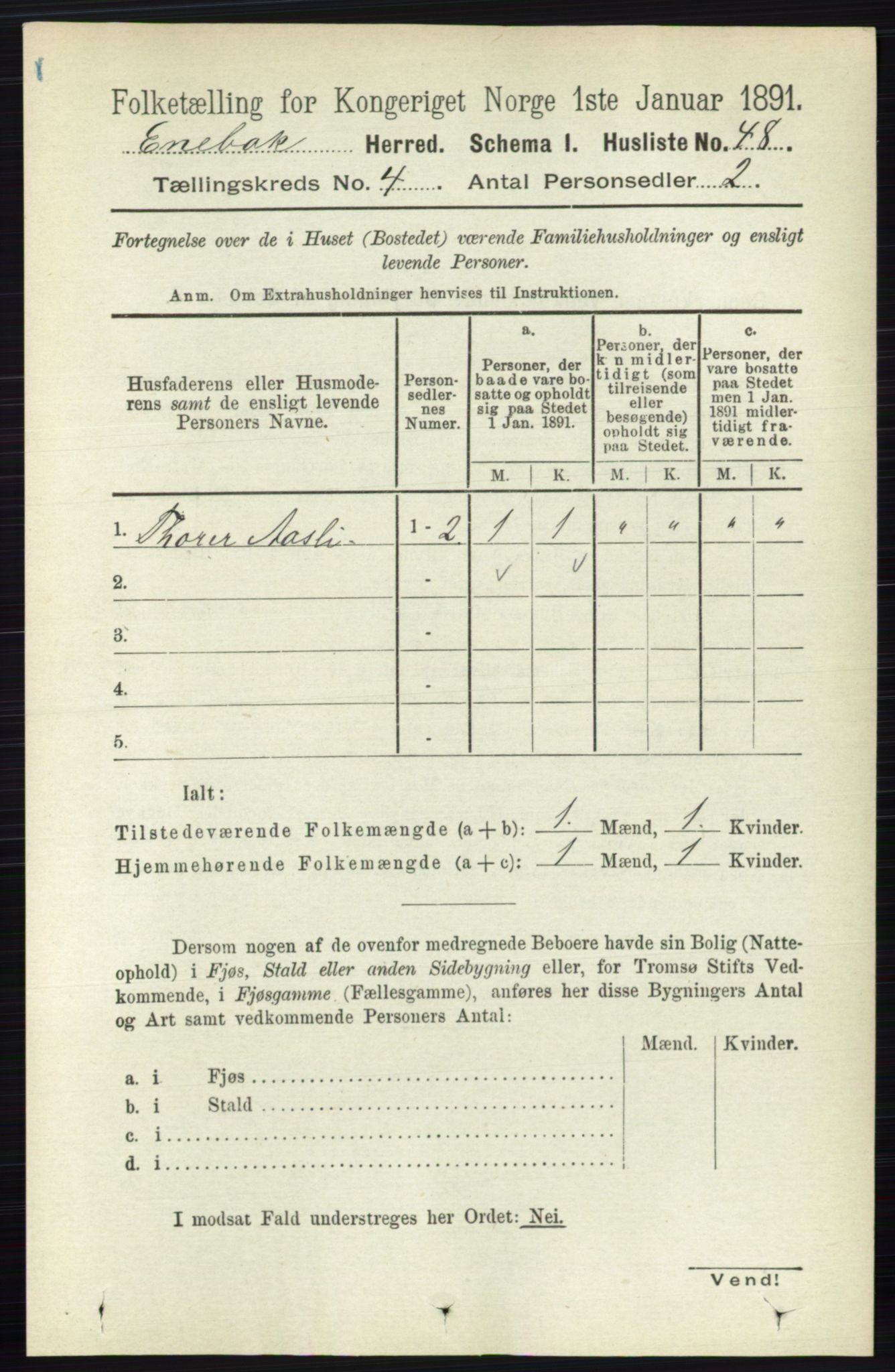 RA, 1891 census for 0229 Enebakk, 1891, p. 1458